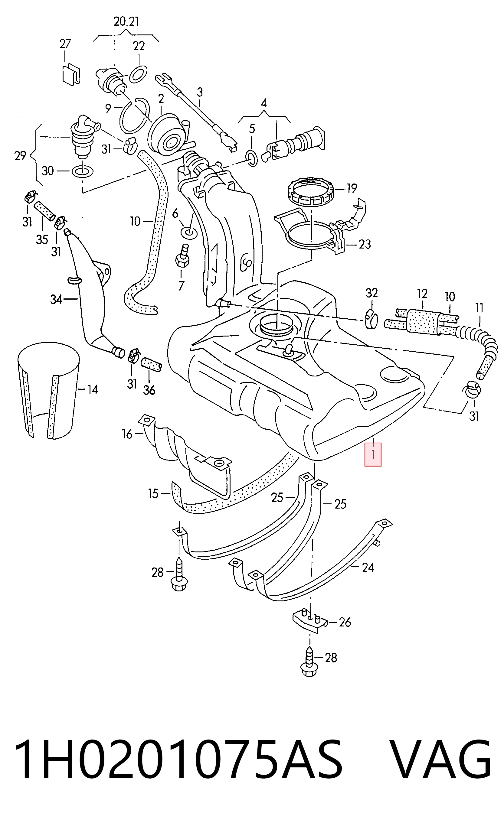 Tanque de combustible para Volkswagen Golf III 1H1