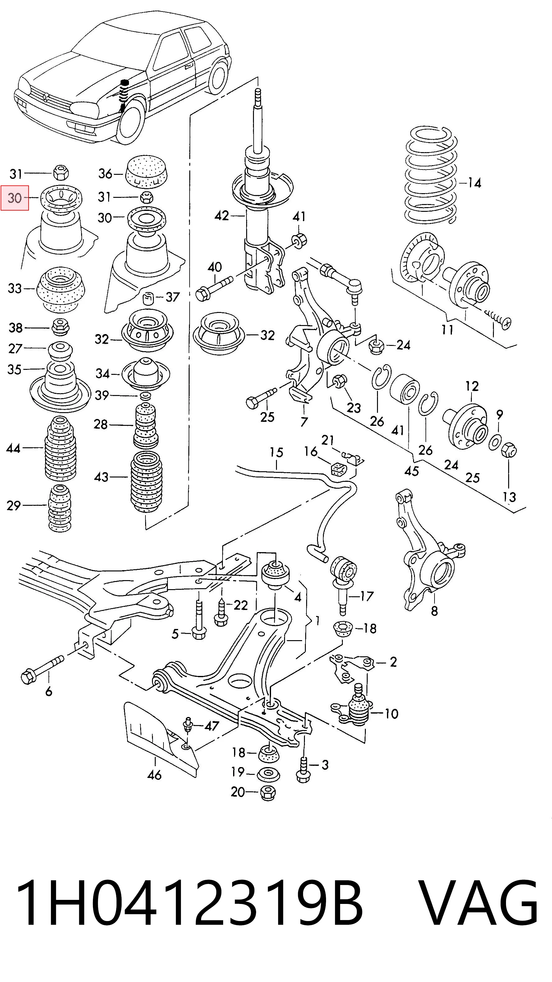 1H0412319B VAG Soporte del amortiguador delantero