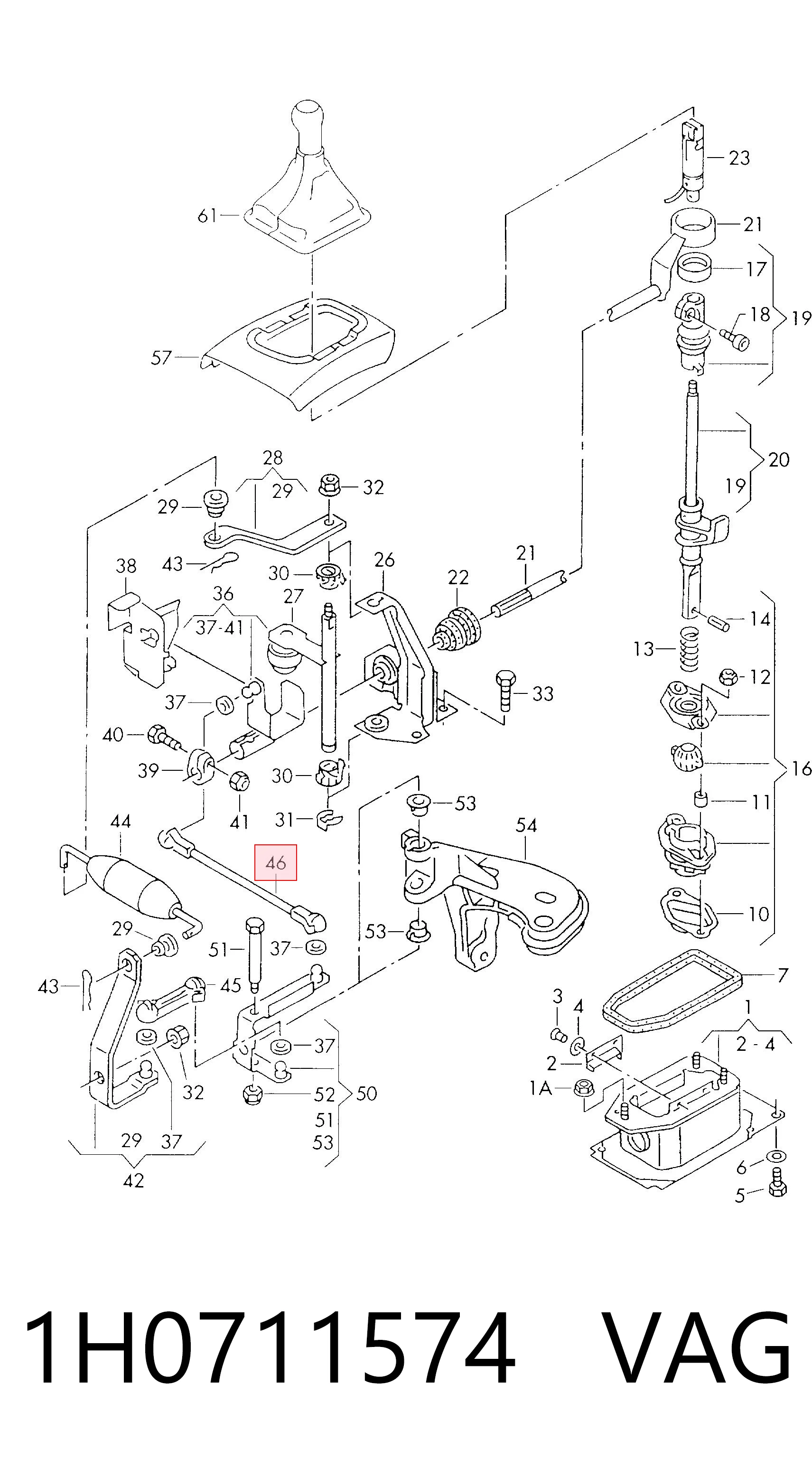 1H0711574 VAG Barra de selección de la transmisión automática/manual