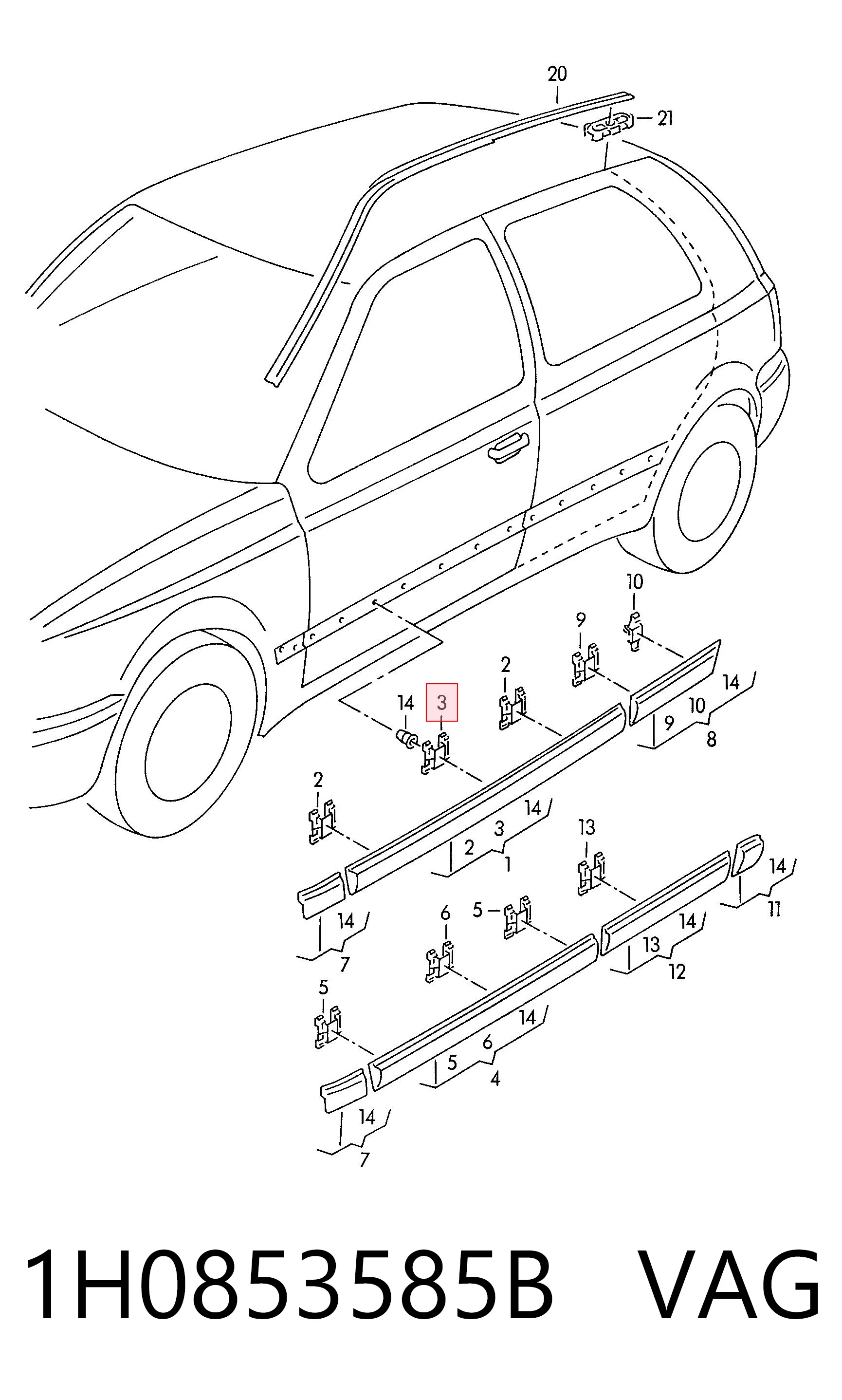 1H0853585B VAG Clip de sujeción de moldura de estribo