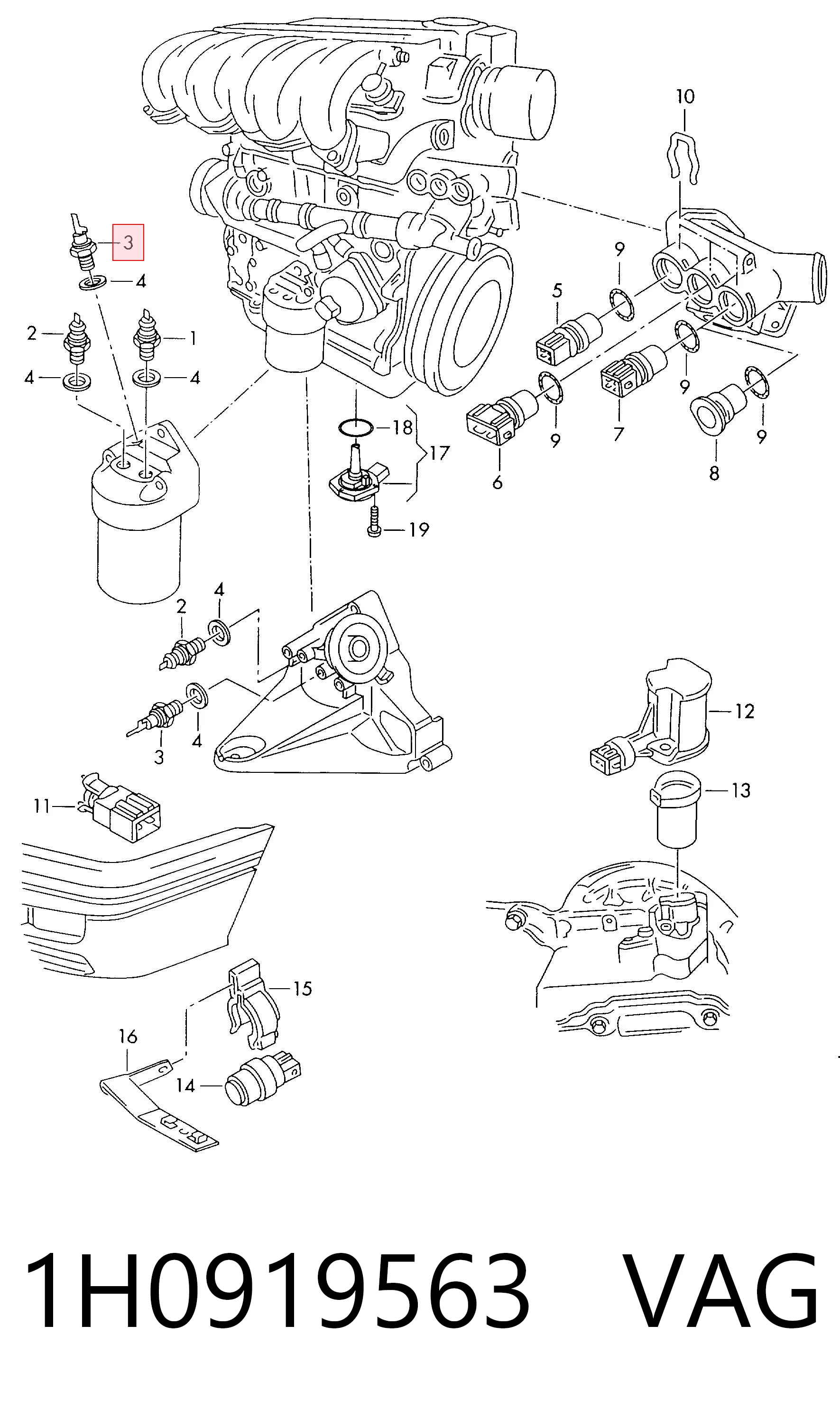 1H0919563 VAG Sensor de temperatura de aceite del motor