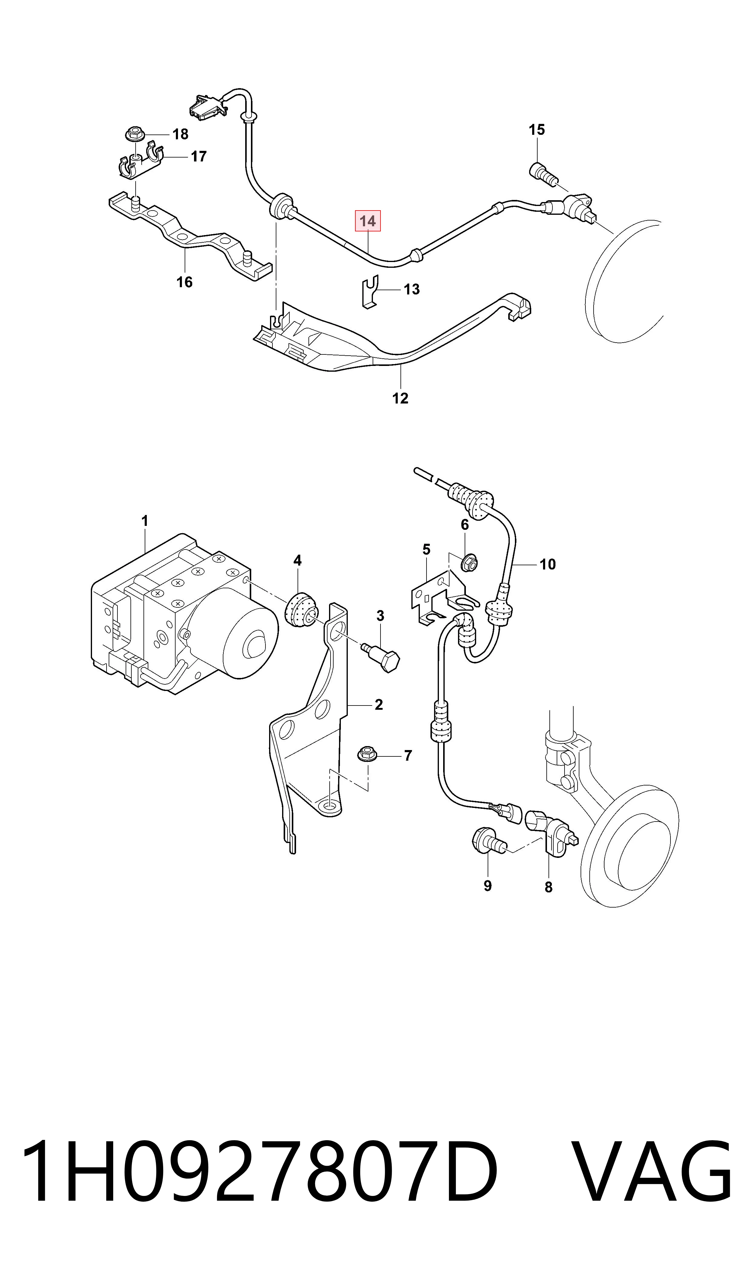 1H0927807D VAG Sensor ABS trasero