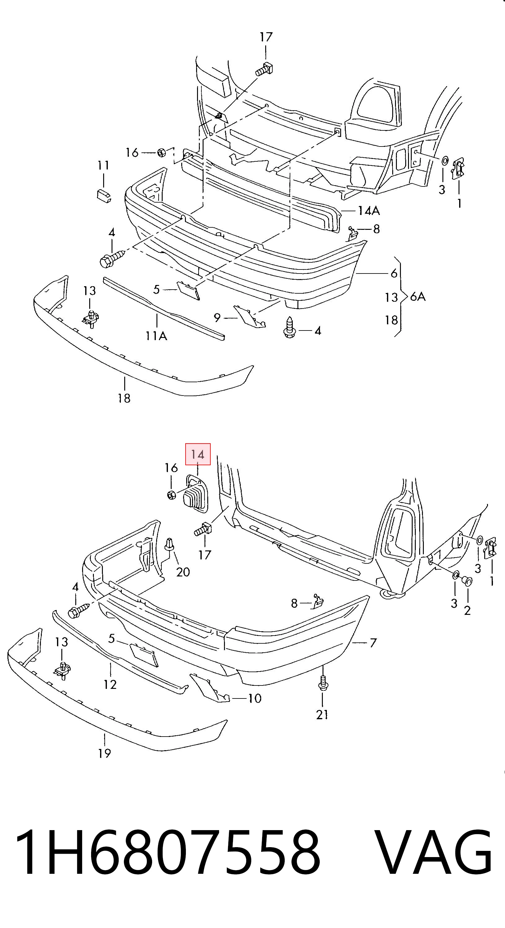 Soporte de parachoques trasero para Volkswagen Golf 1H1