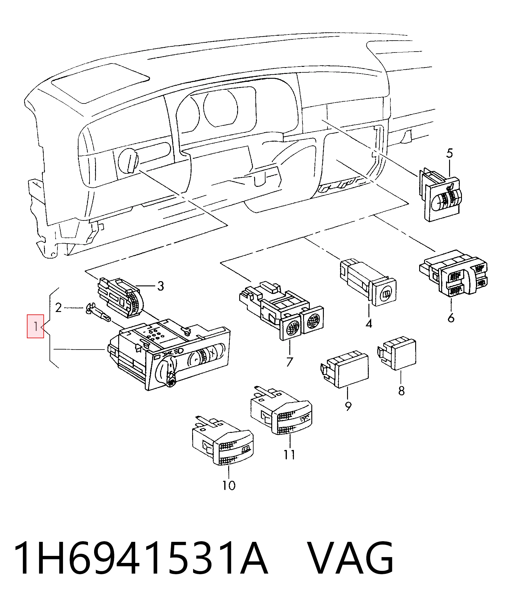 1H6941531A VAG Interruptor de luces en el tablero