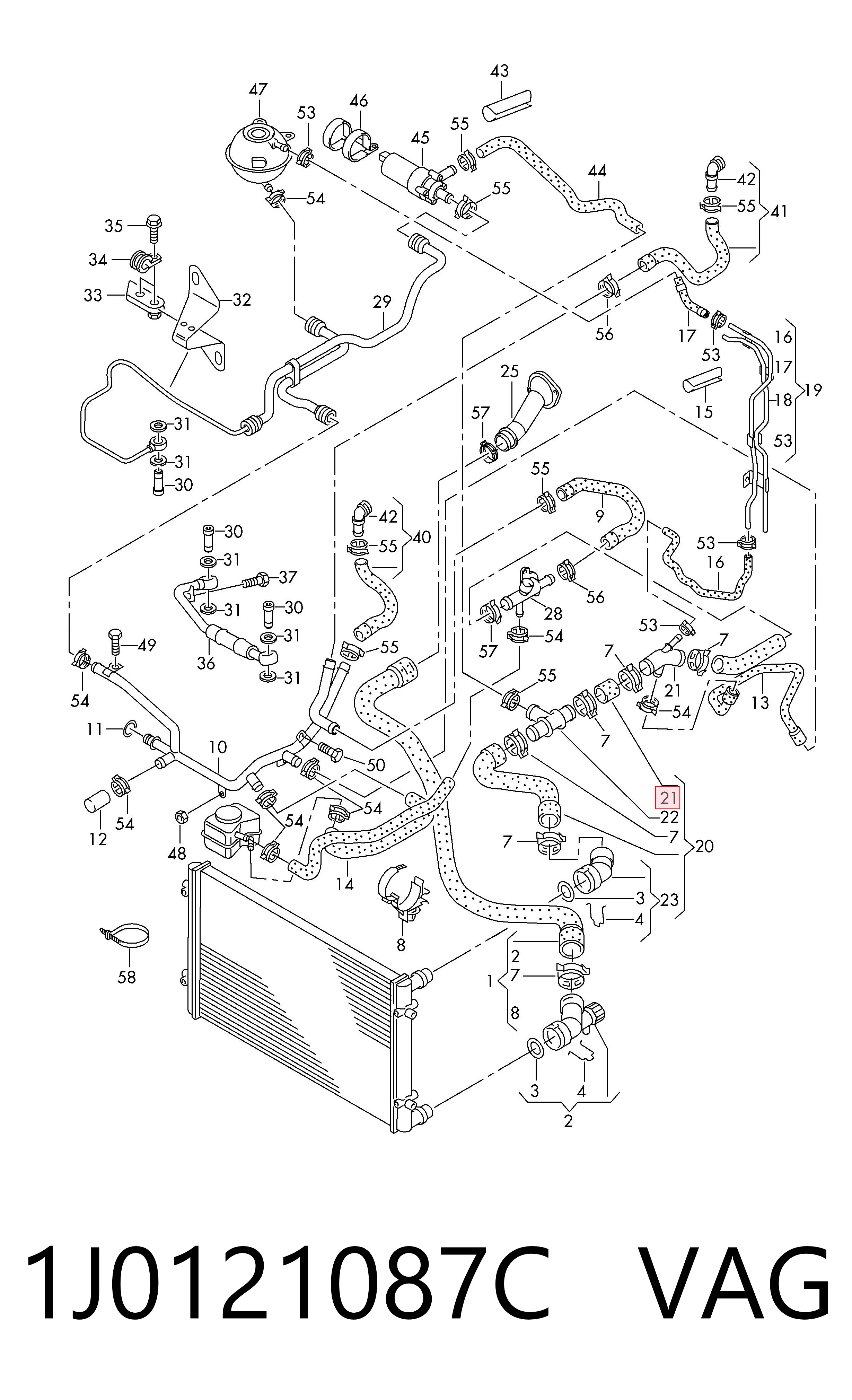 1J0121087C VAG Brida del sistema de refrigeración (triple unión)