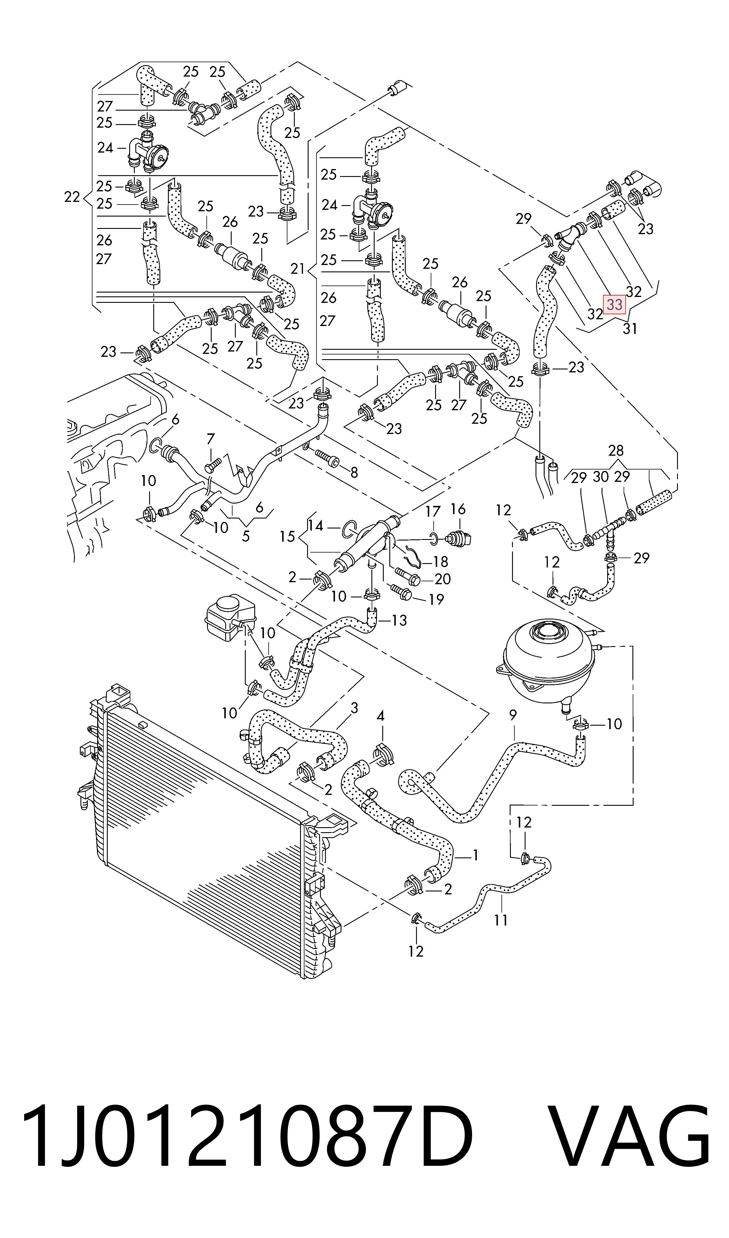 1J0121087D VAG Brida del sistema de refrigeración (triple unión)
