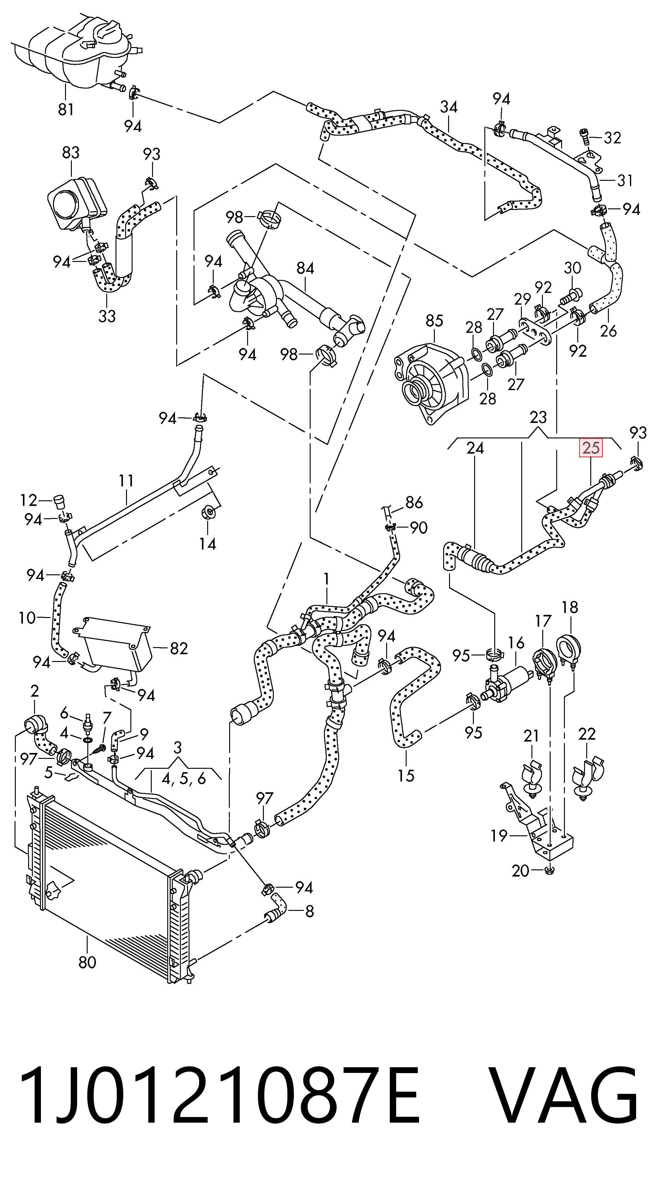 1J0121087E VAG Manguera de refrigeración