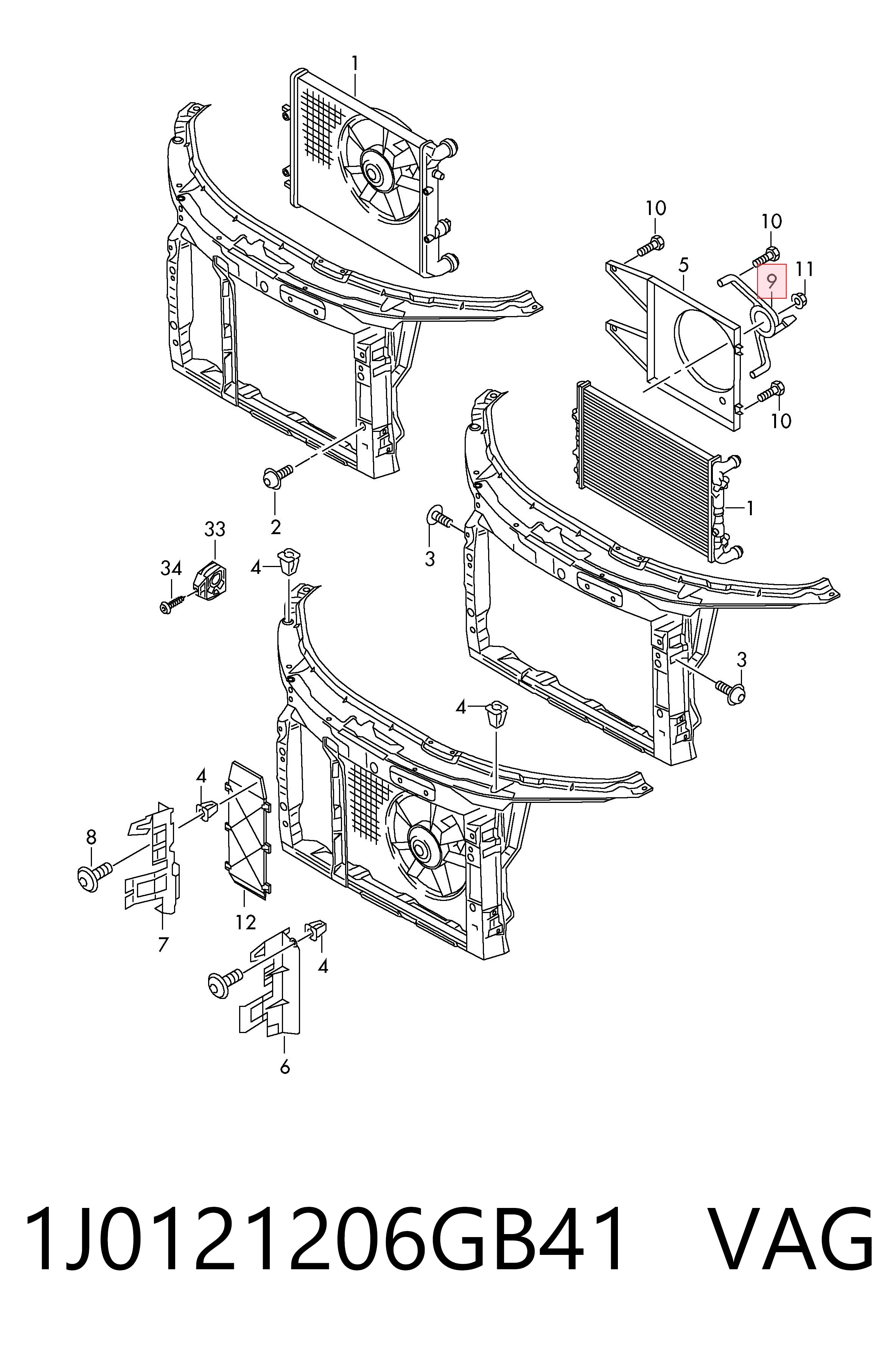 1J0121206GB41 VAG Soporte del motor del ventilador de refrigeración en el difusor