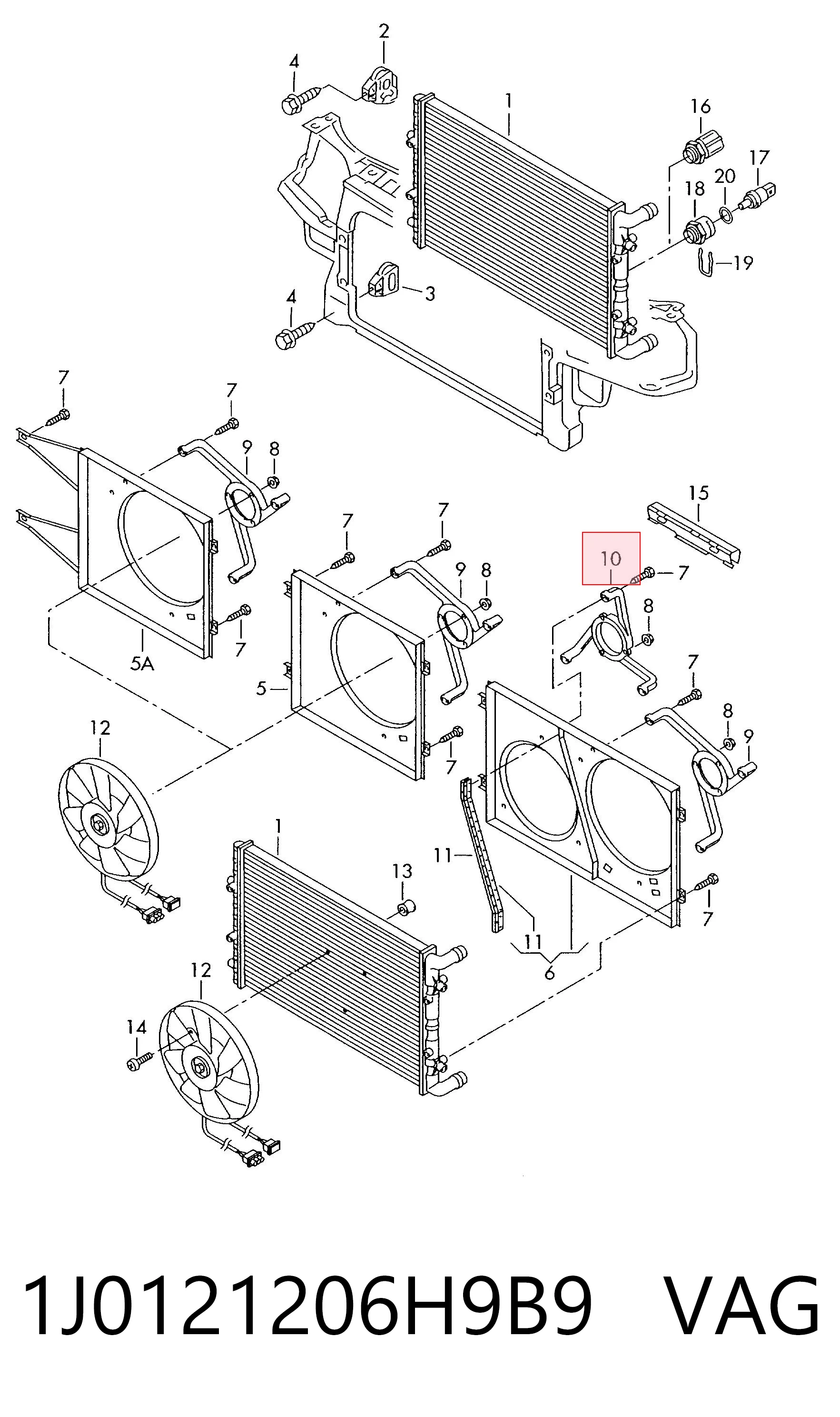 1J0121206H9B9 VAG Soporte del motor del ventilador de refrigeración en el difusor