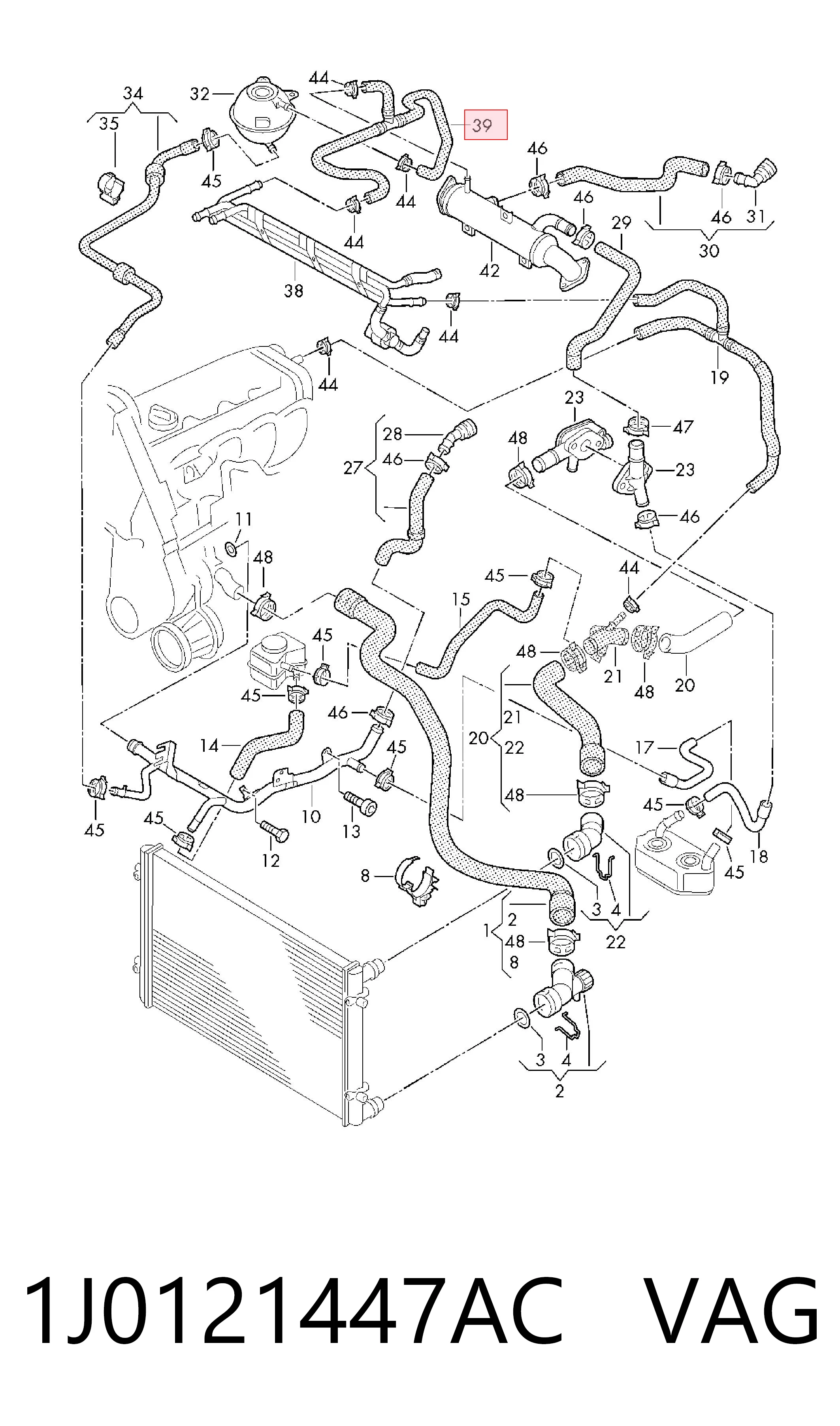 1J0121447AC VAG Manguera de refrigeración
