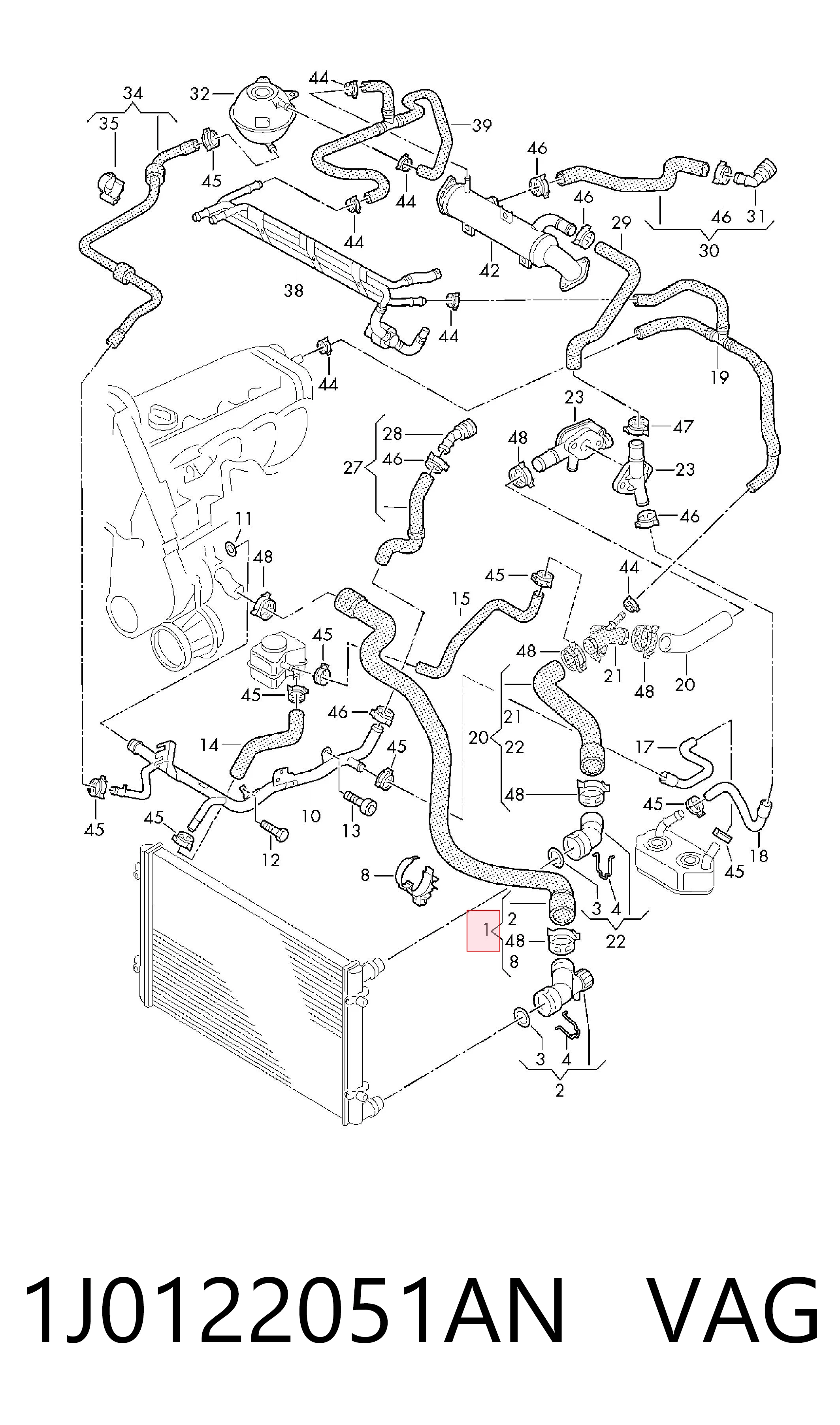 1J0122051AN VAG Manguera inferior del radiador