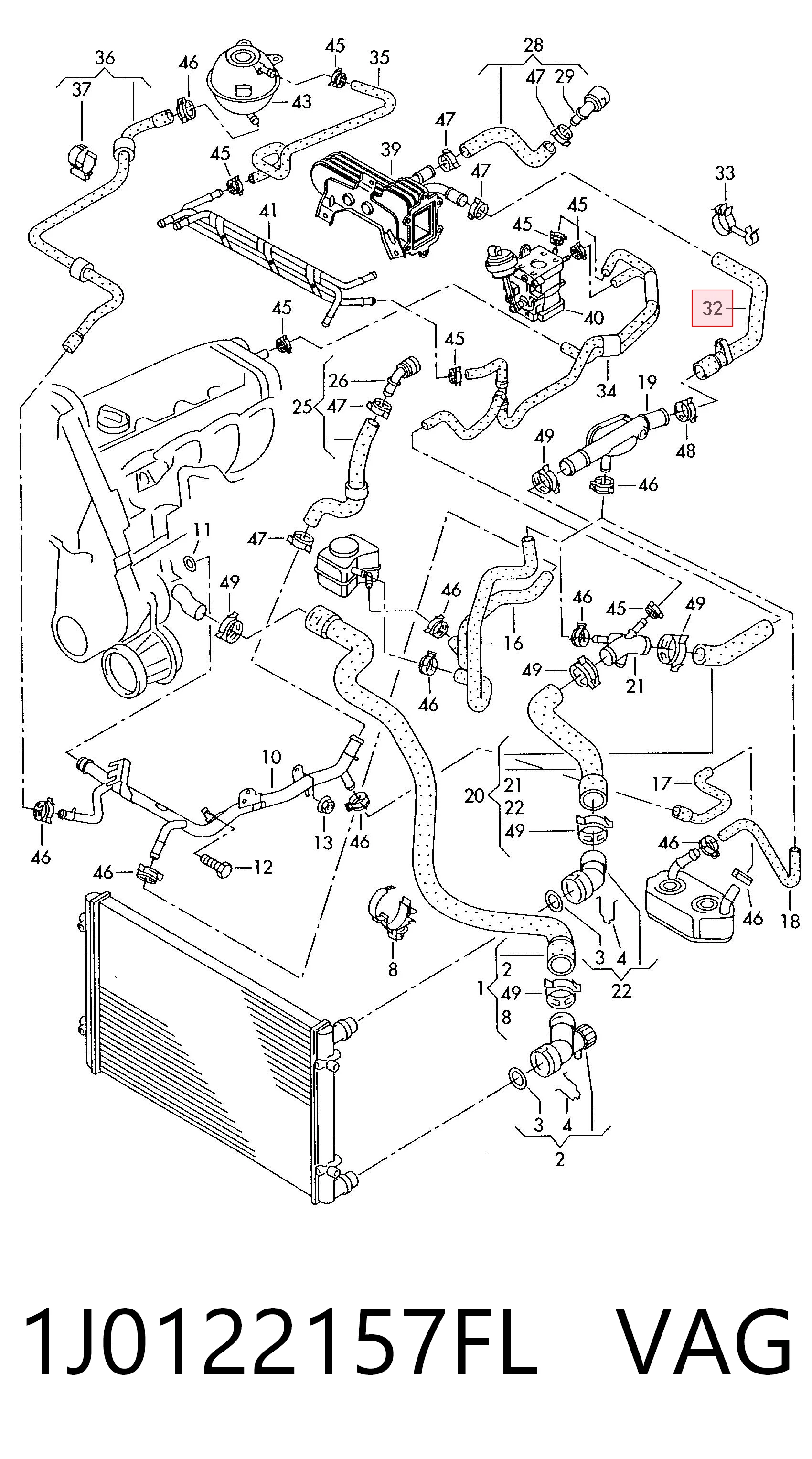 1J0122157FL VAG Manguera de refrigeración