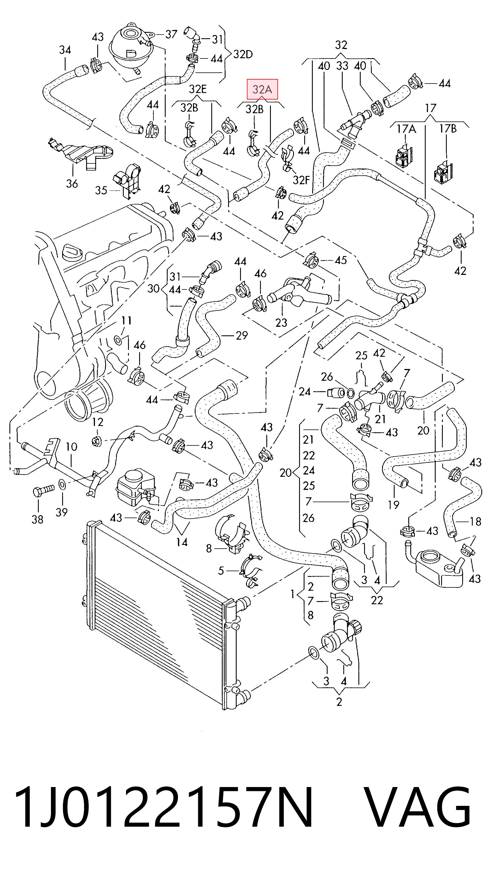 Manguera (tubo) del sistema de refrigeración 1J0122157N VAG