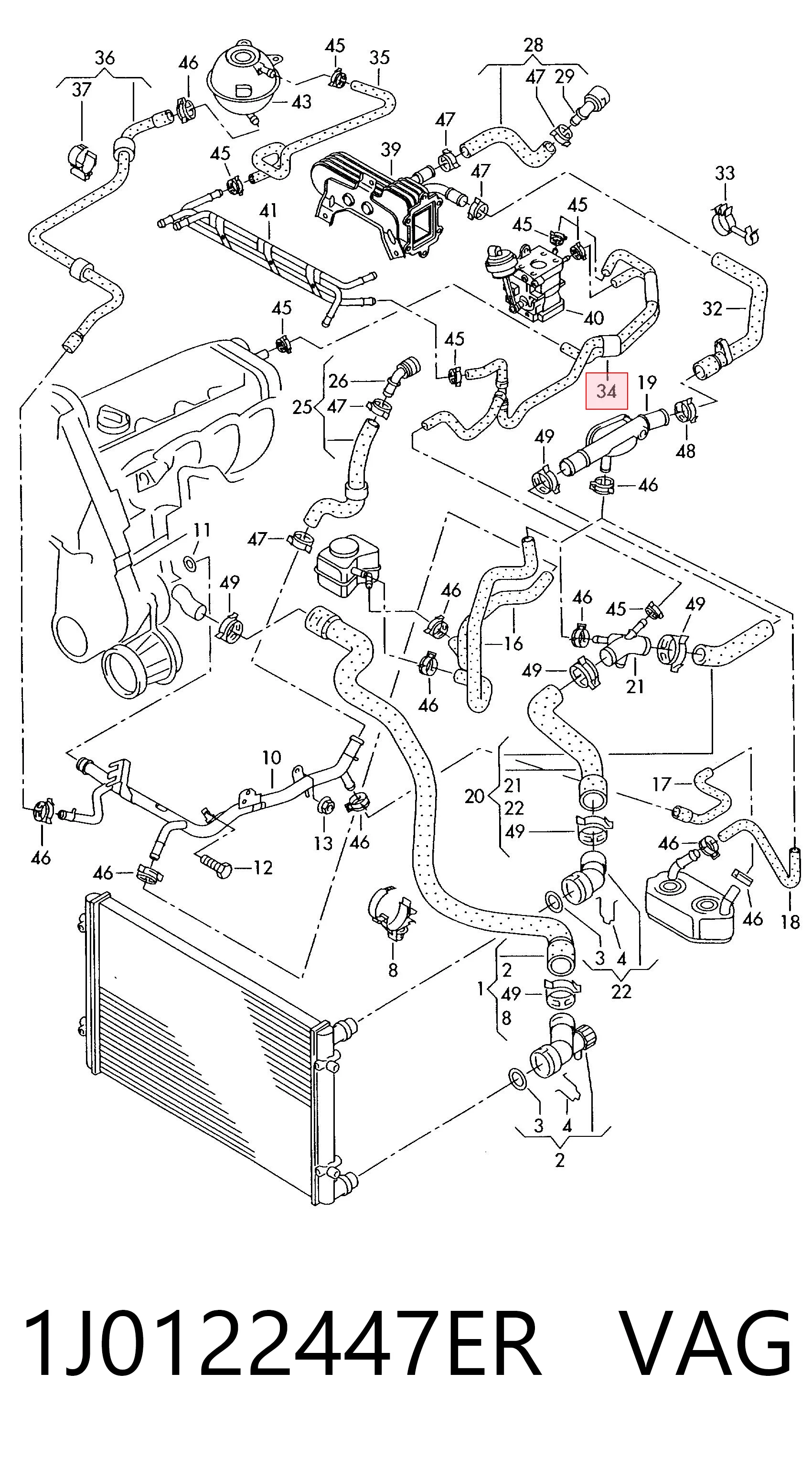 1J0122447ER VAG Manguera de refrigeración