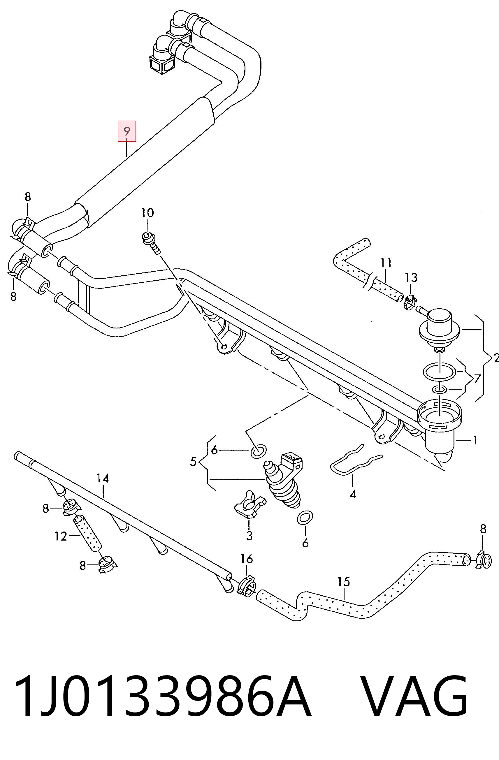 Juego de tuberías de combustible 1J0133986A VAG