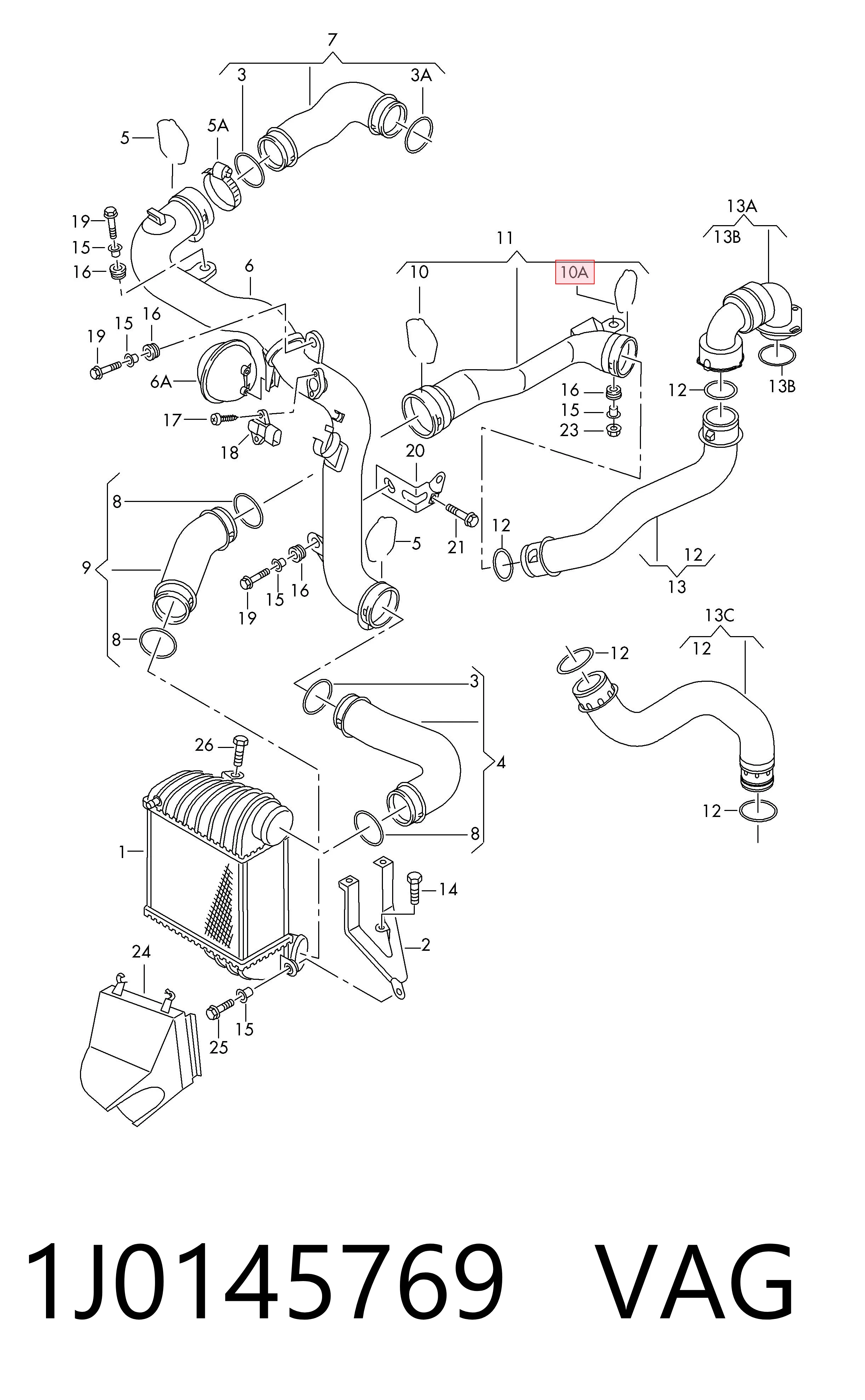 1J0145769 VAG Abrazadera de tubo del intercooler