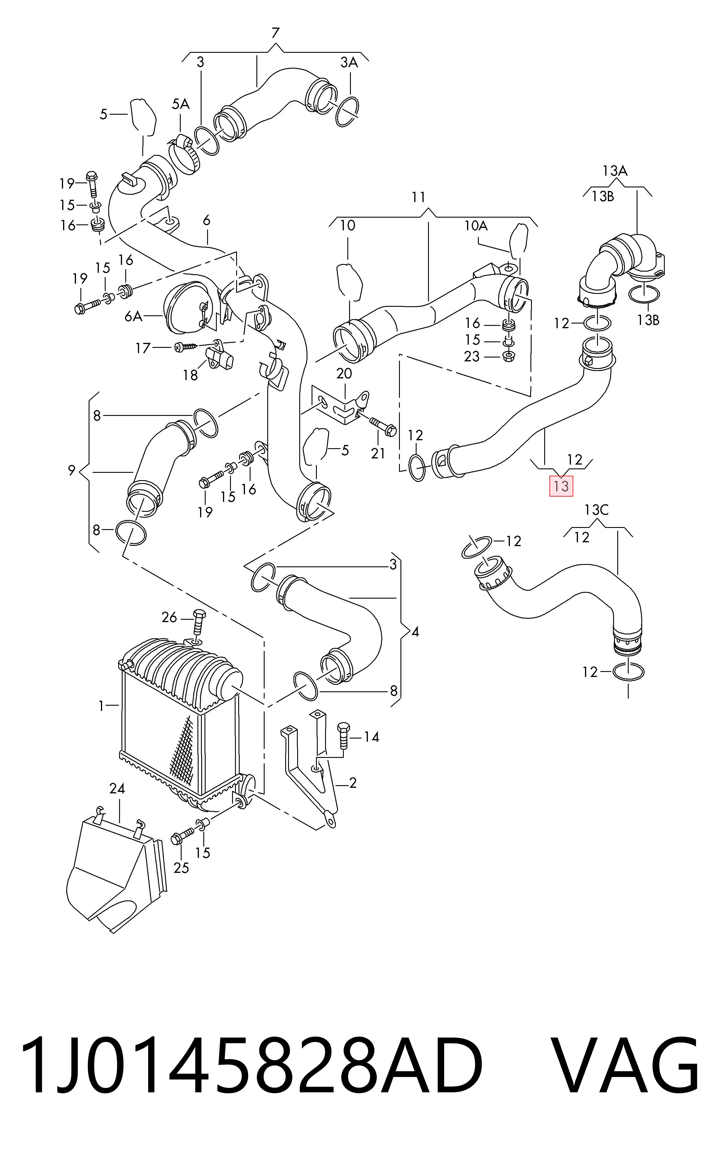 1J0145828AD VAG Manguera del intercooler