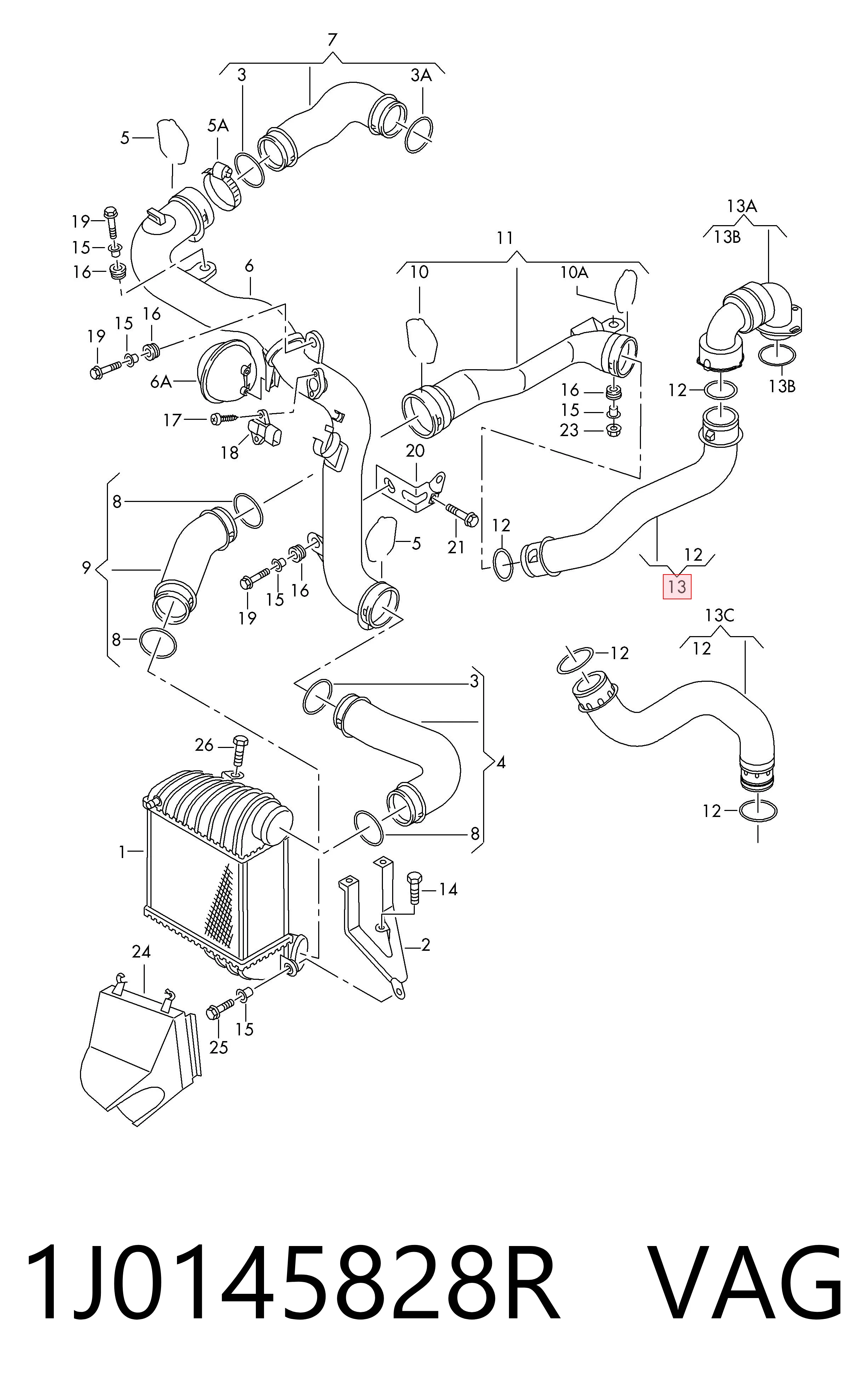 1J0145828R VAG Manguera del intercooler