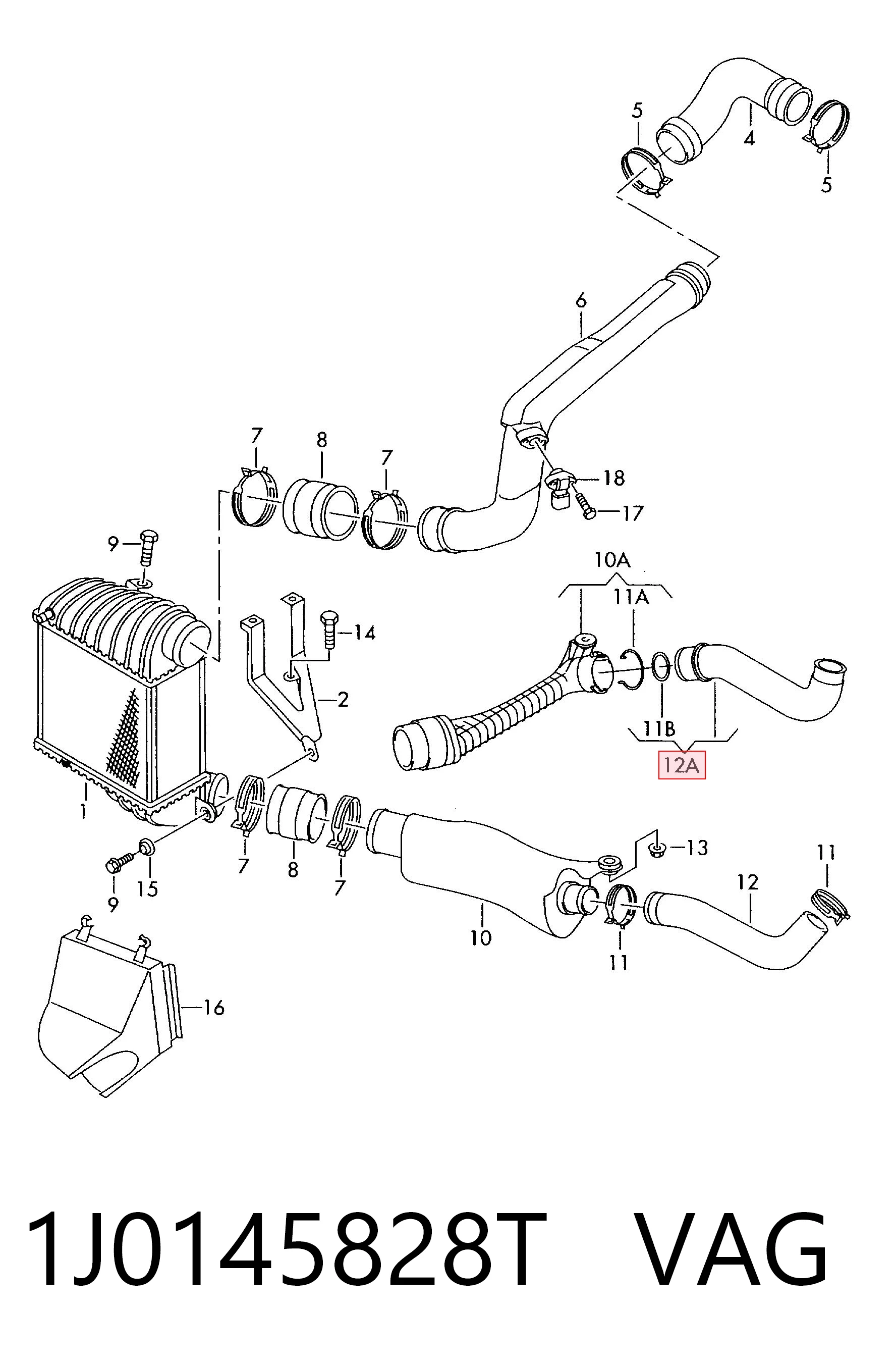 1J0145828T VAG Manguera del intercooler