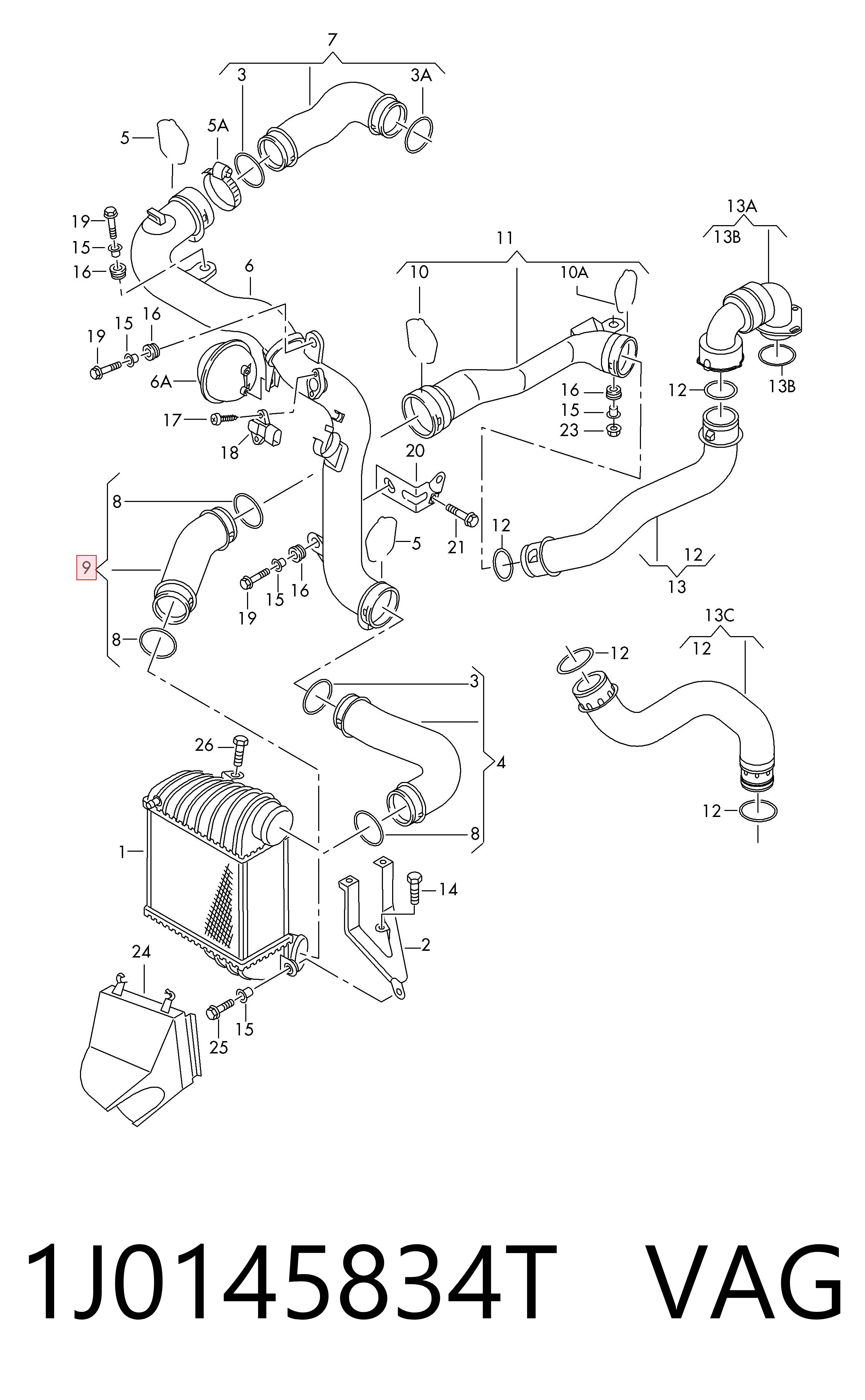 1J0145834T VAG Manguera del intercooler
