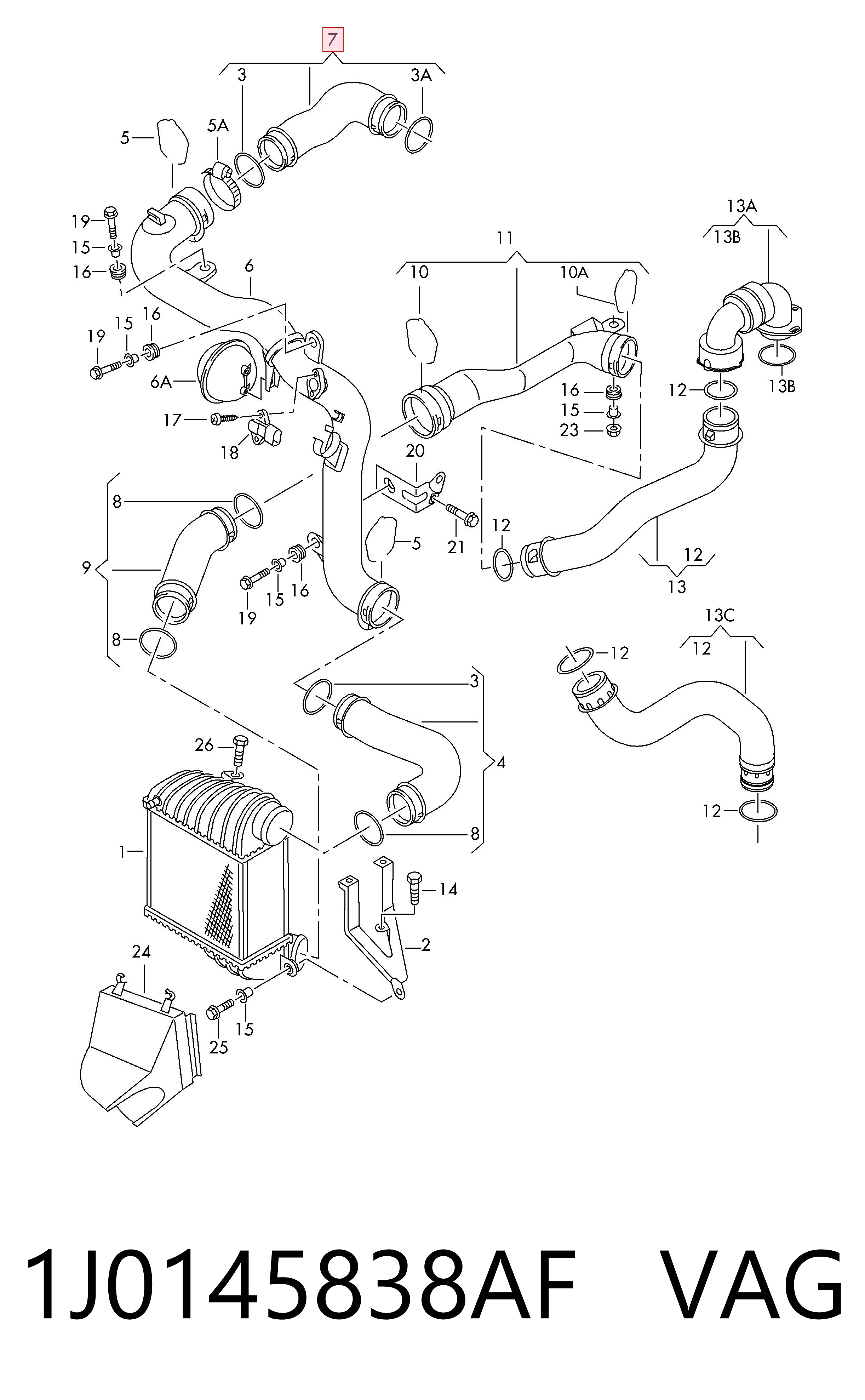 1J0145838AF VAG Manguera del intercooler