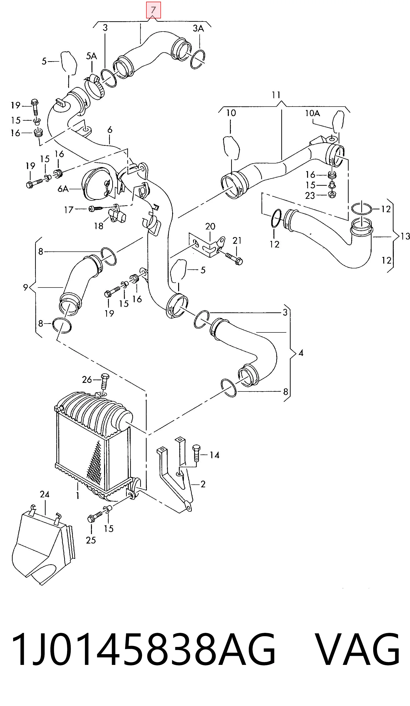 1J0145838AG VAG Manguera del intercooler