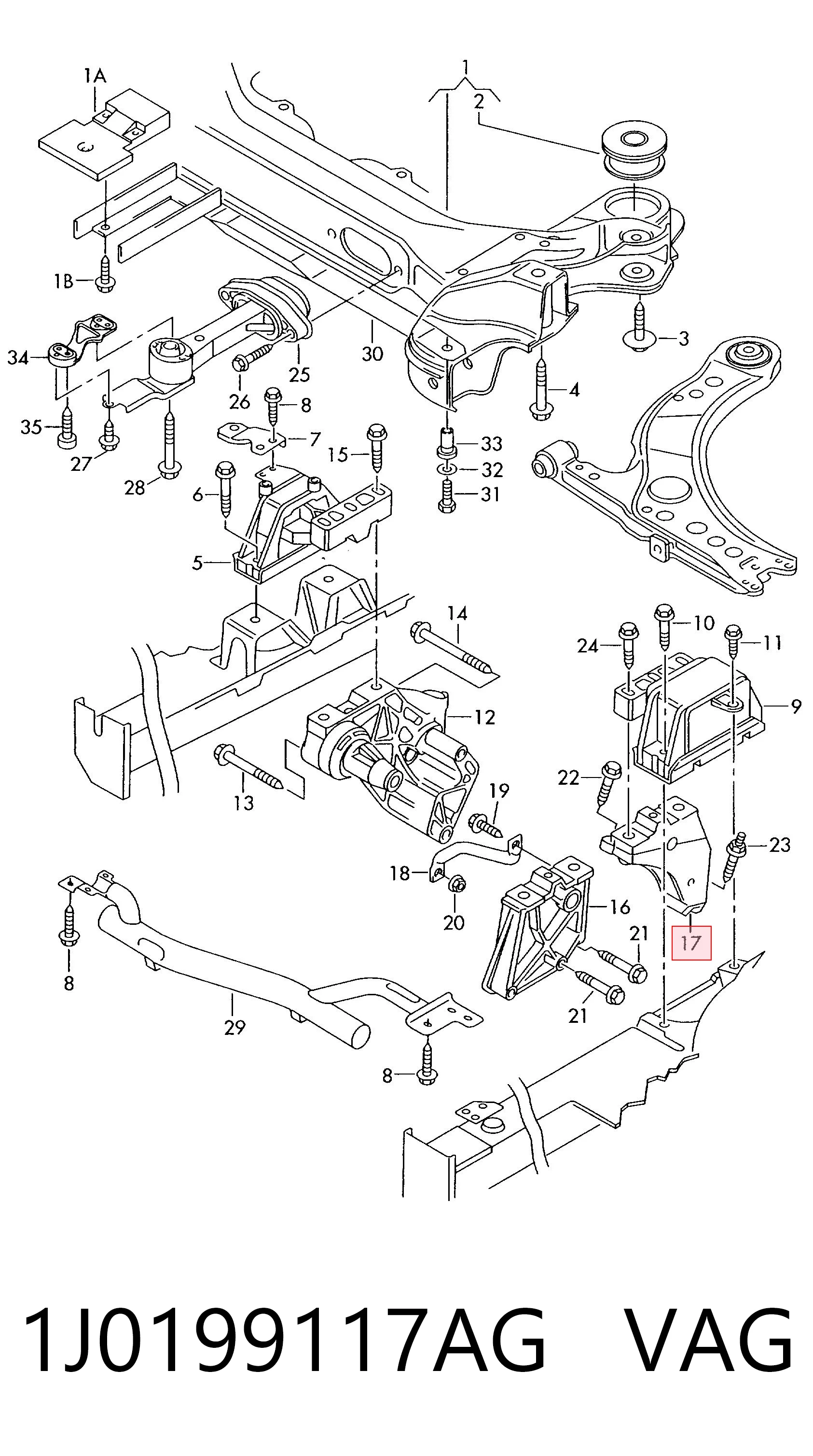 1J0199117AG VAG Soporte del soporte izquierdo del motor