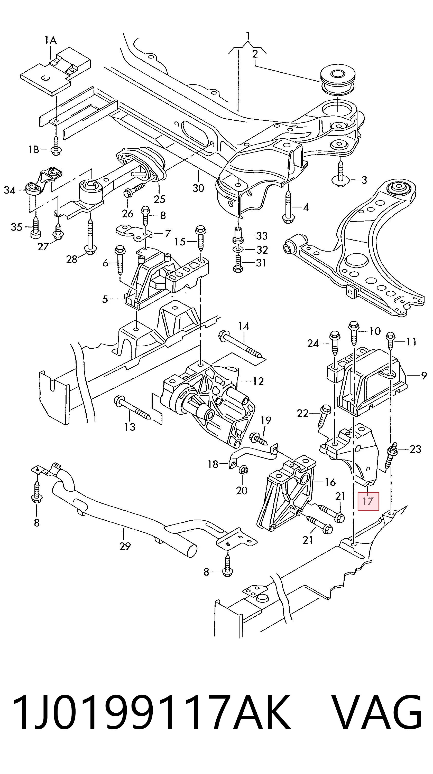 1J0199117AK VAG Soporte del soporte izquierdo del motor