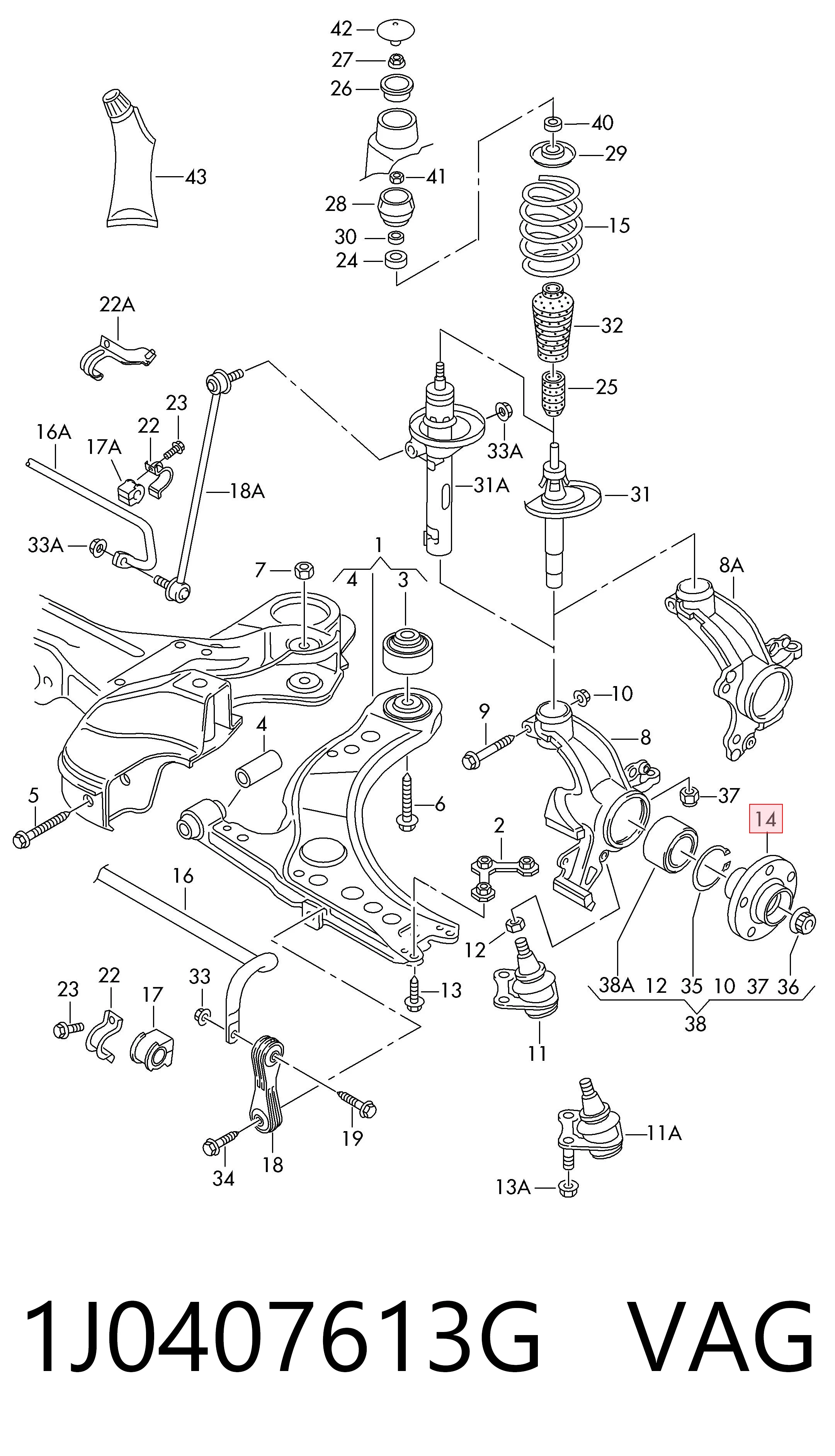 1J0407613G VAG Cubo delantero