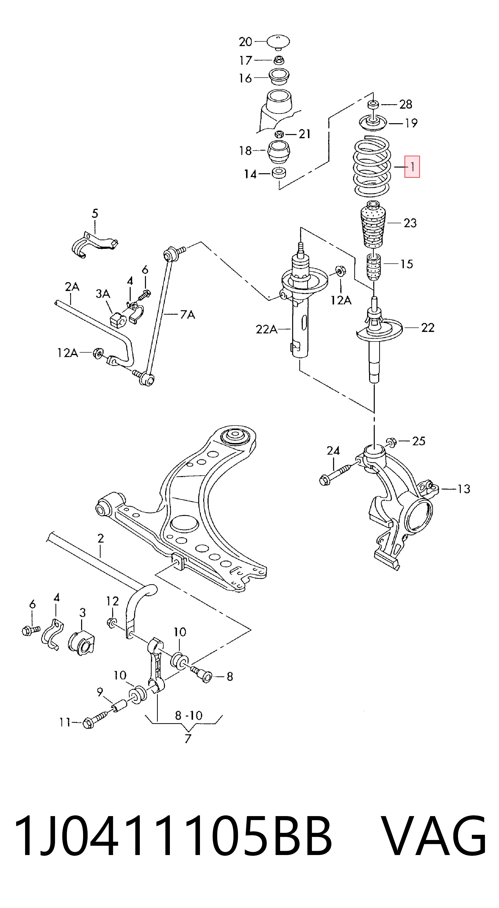 Muelle delantero para Audi TT 8N3