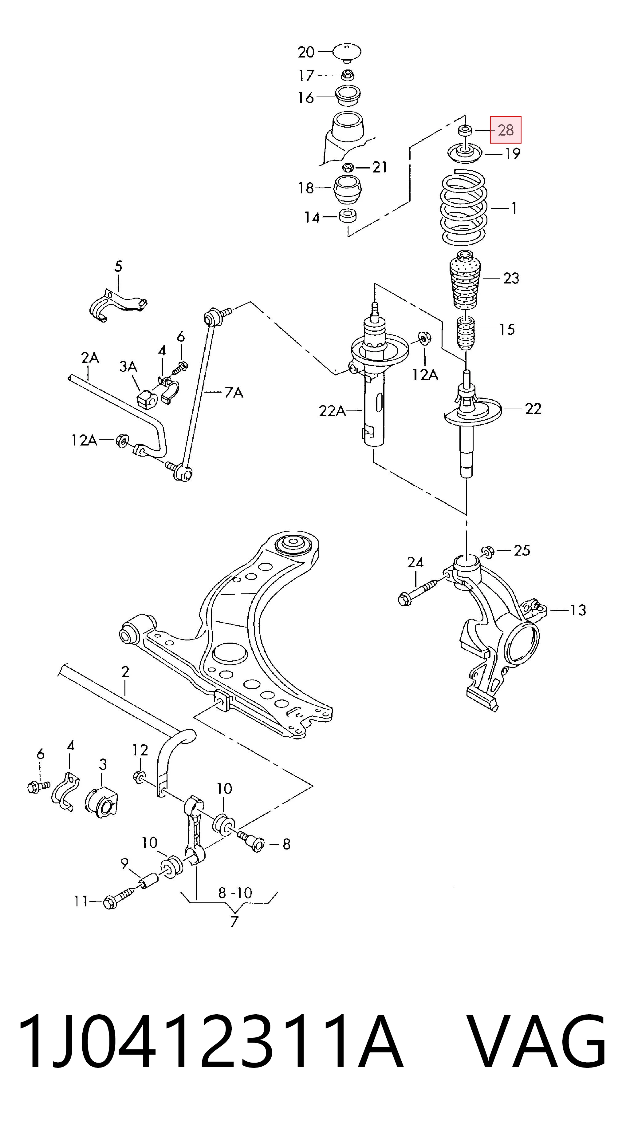 1J0412311A VAG Buje de vástago de amortiguador delantero