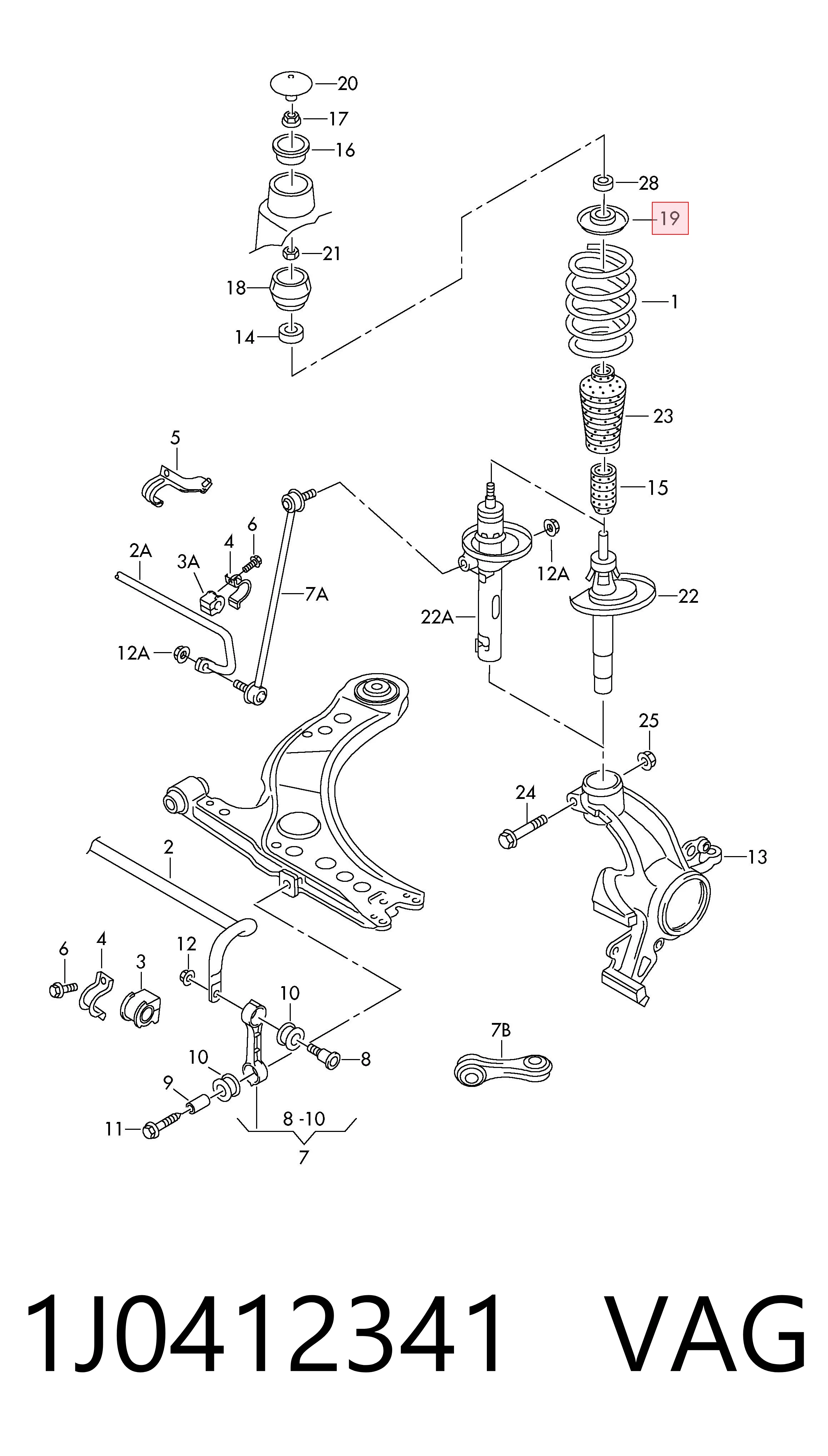 1J0412341 VAG Aislador de resorte delantero superior