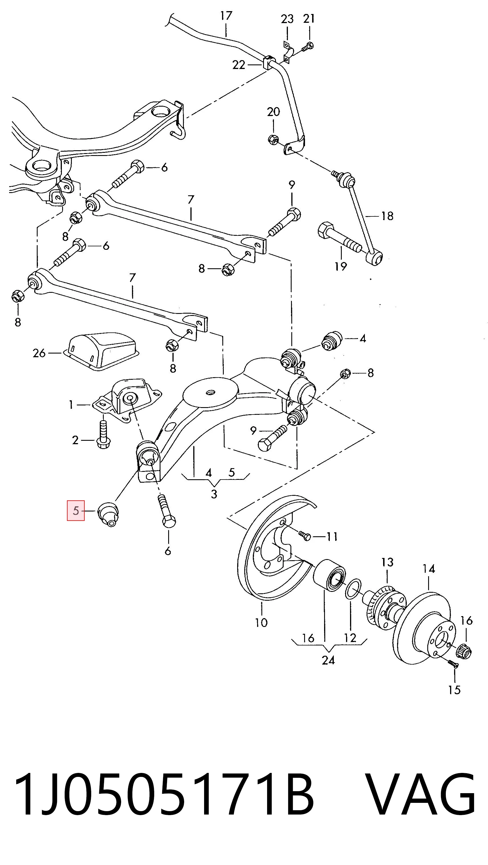 1J0505171B VAG Buje delantero del brazo trasero