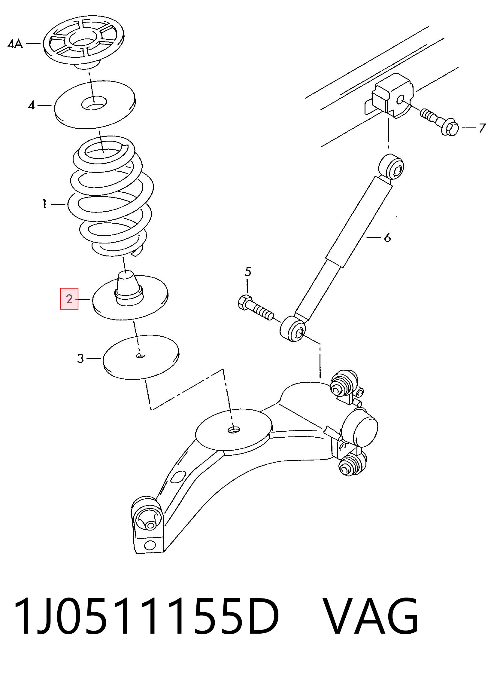 1J0511155D VAG Aislador de resorte trasero inferior de goma