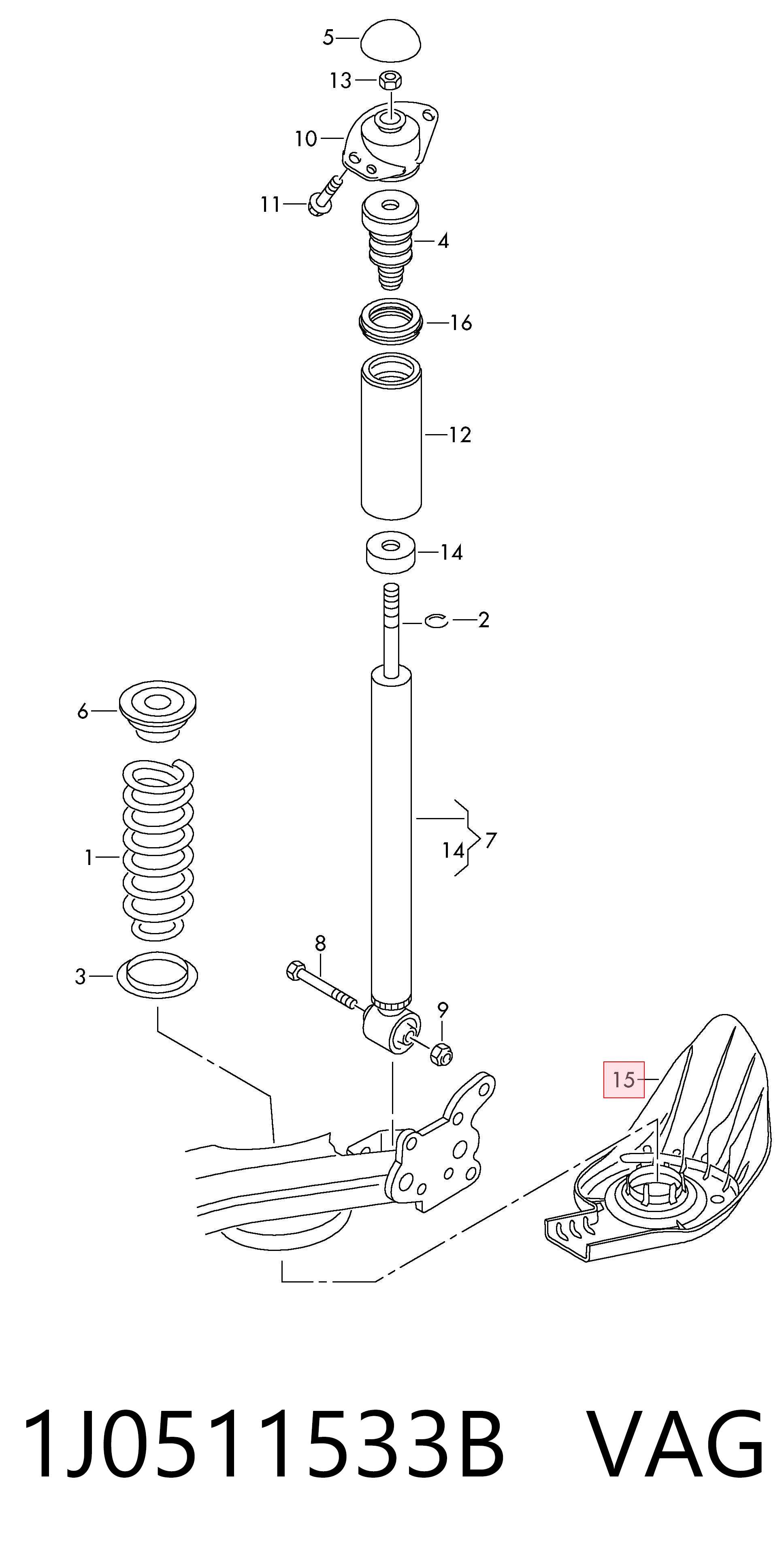 1J0511533B VAG Protección inferior trasera del brazo de suspensión