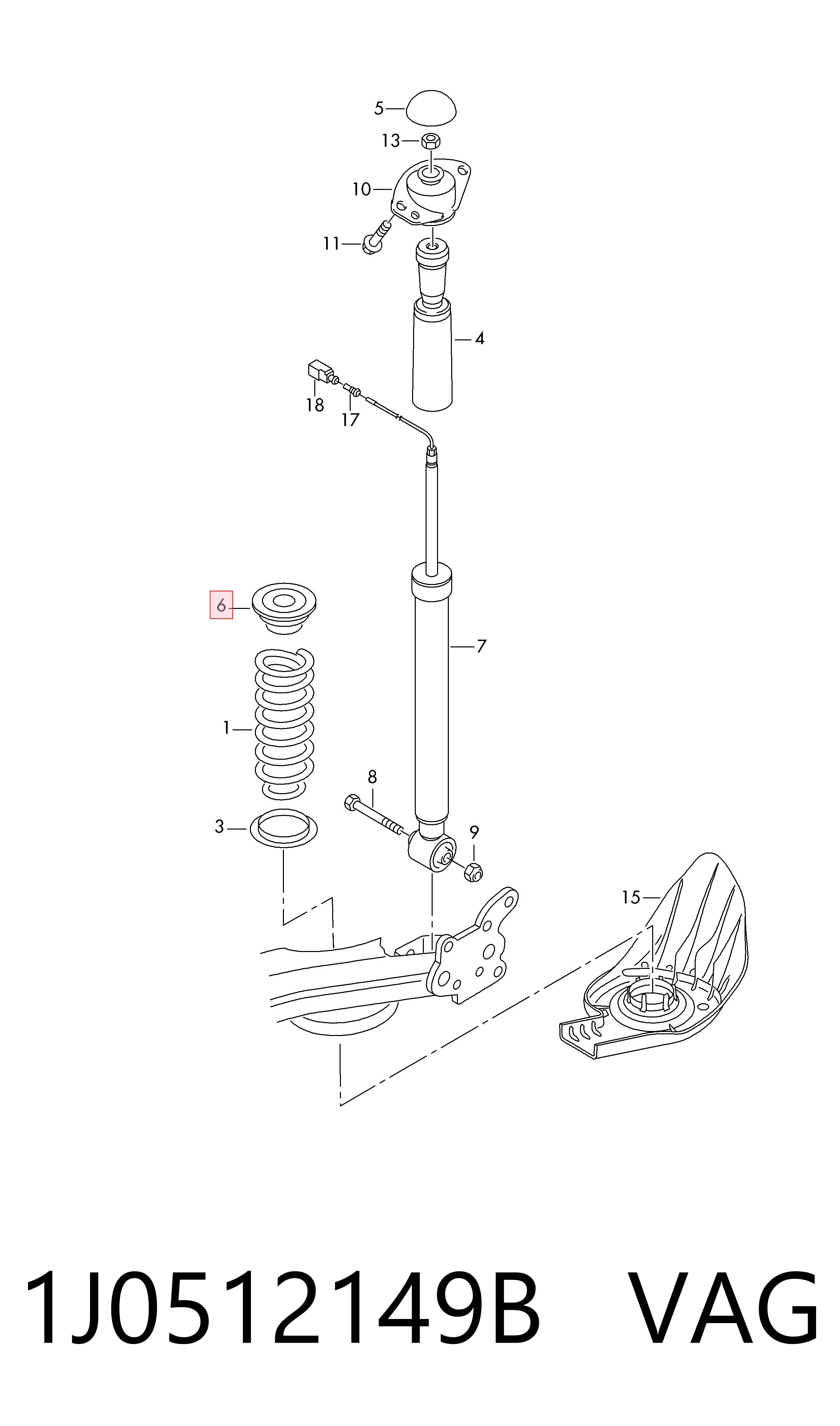 1J0512149B VAG Aislador de resorte trasero superior