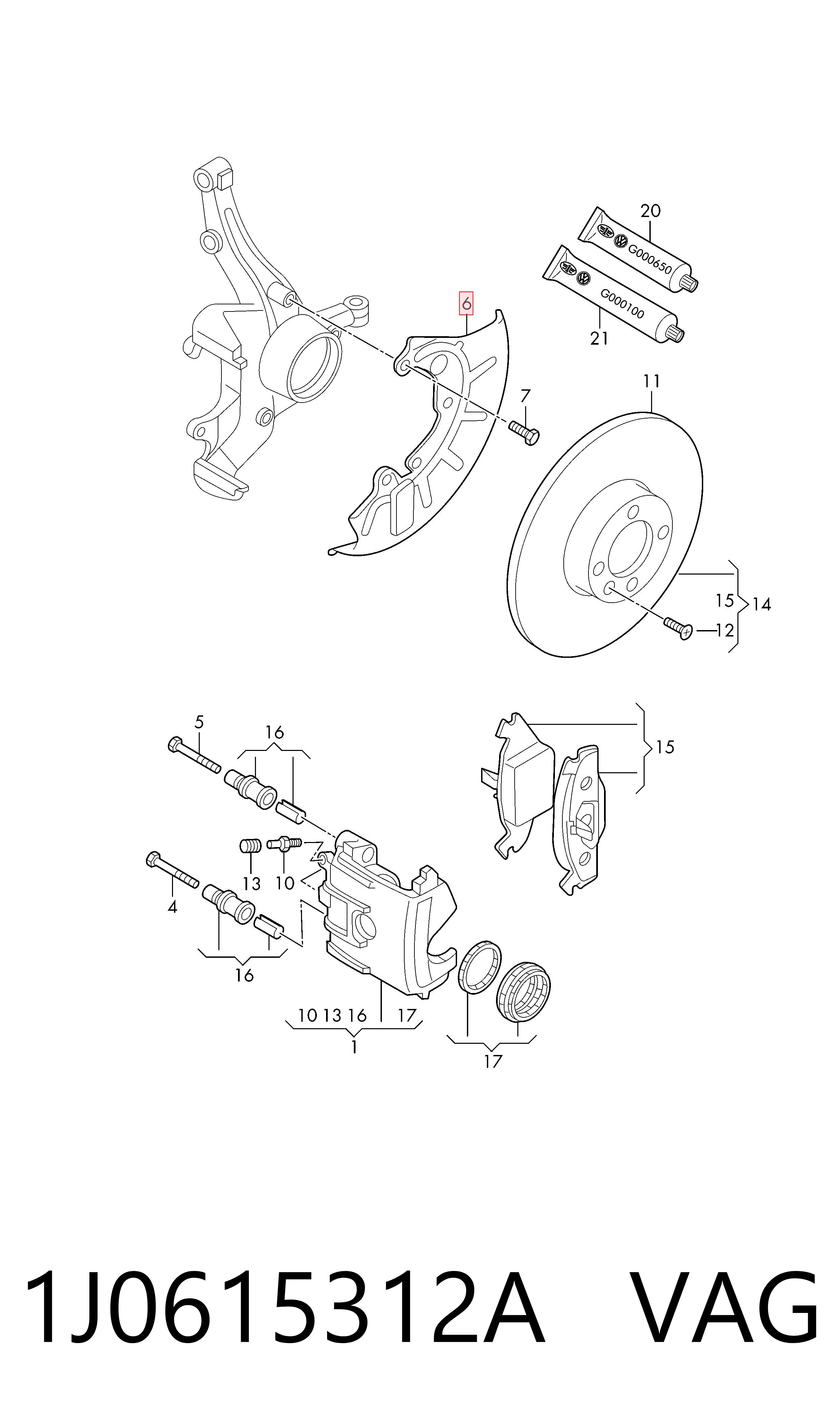 1J0615312A VAG Protector de disco de freno delantero derecho