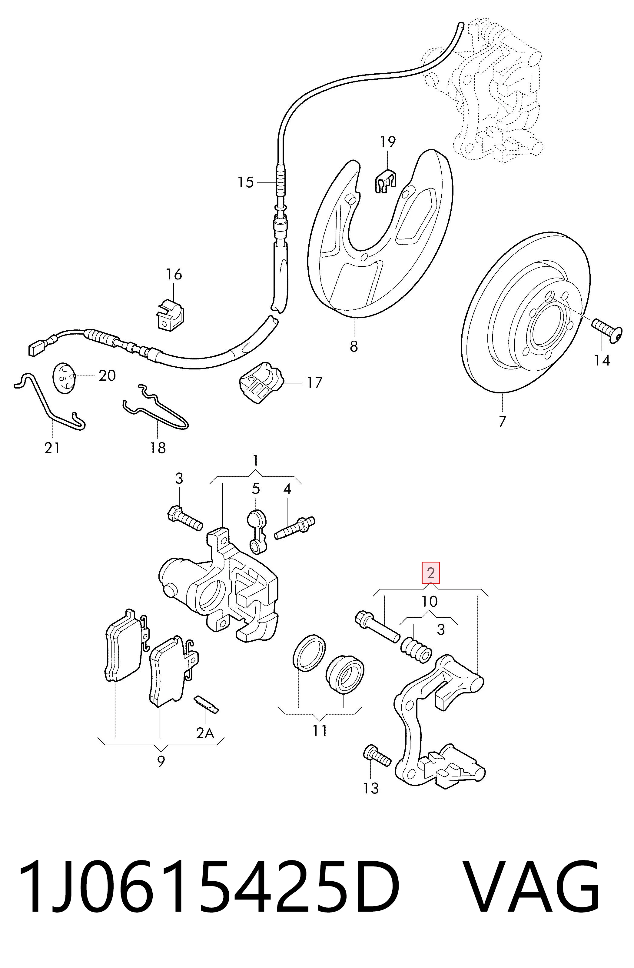 1J0615425D VAG Soporte de la pinza de freno trasera