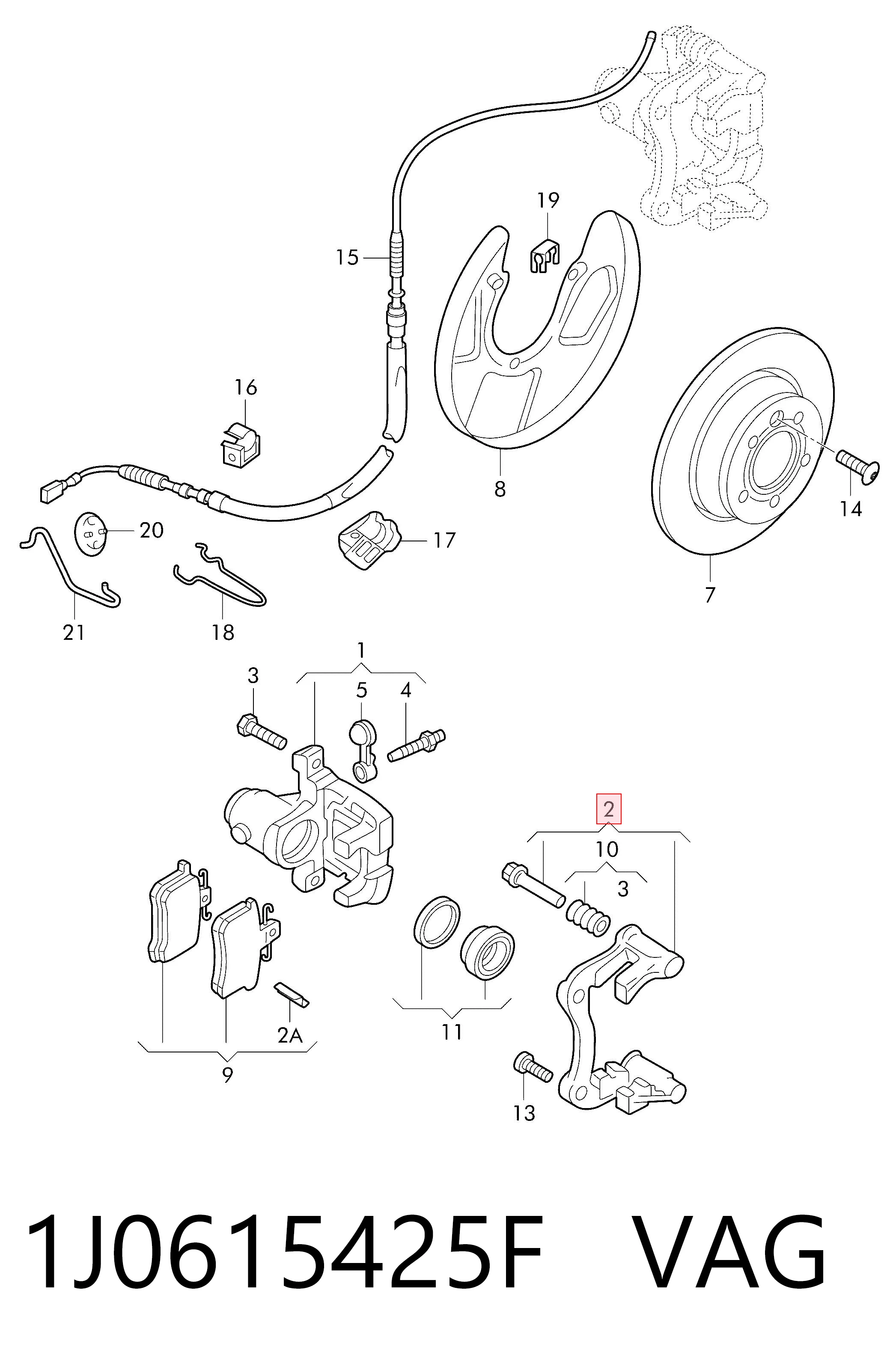 1J0615425F VAG Soporte de la pinza de freno trasera