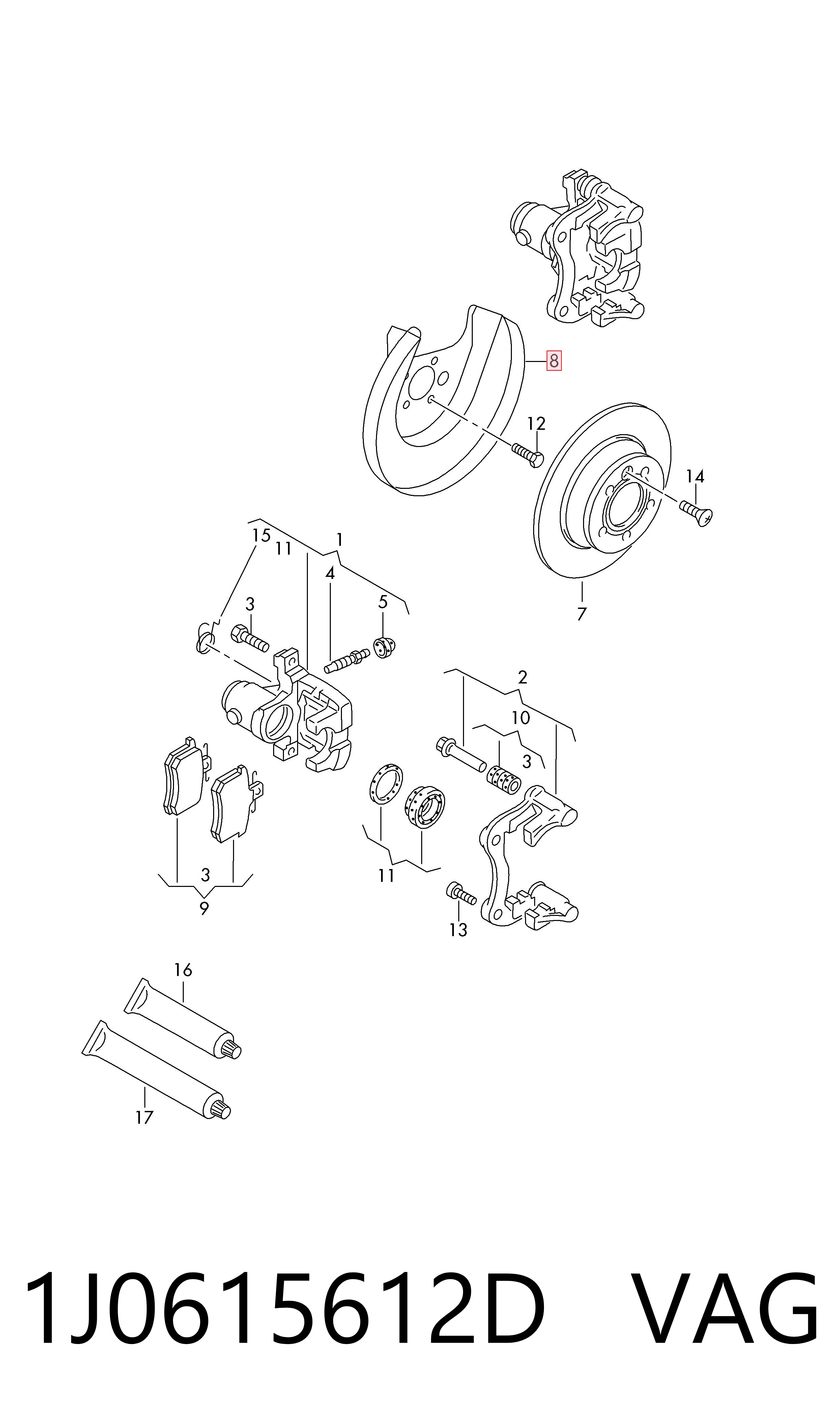 1J0615612D VAG Protector de disco de freno trasero derecho