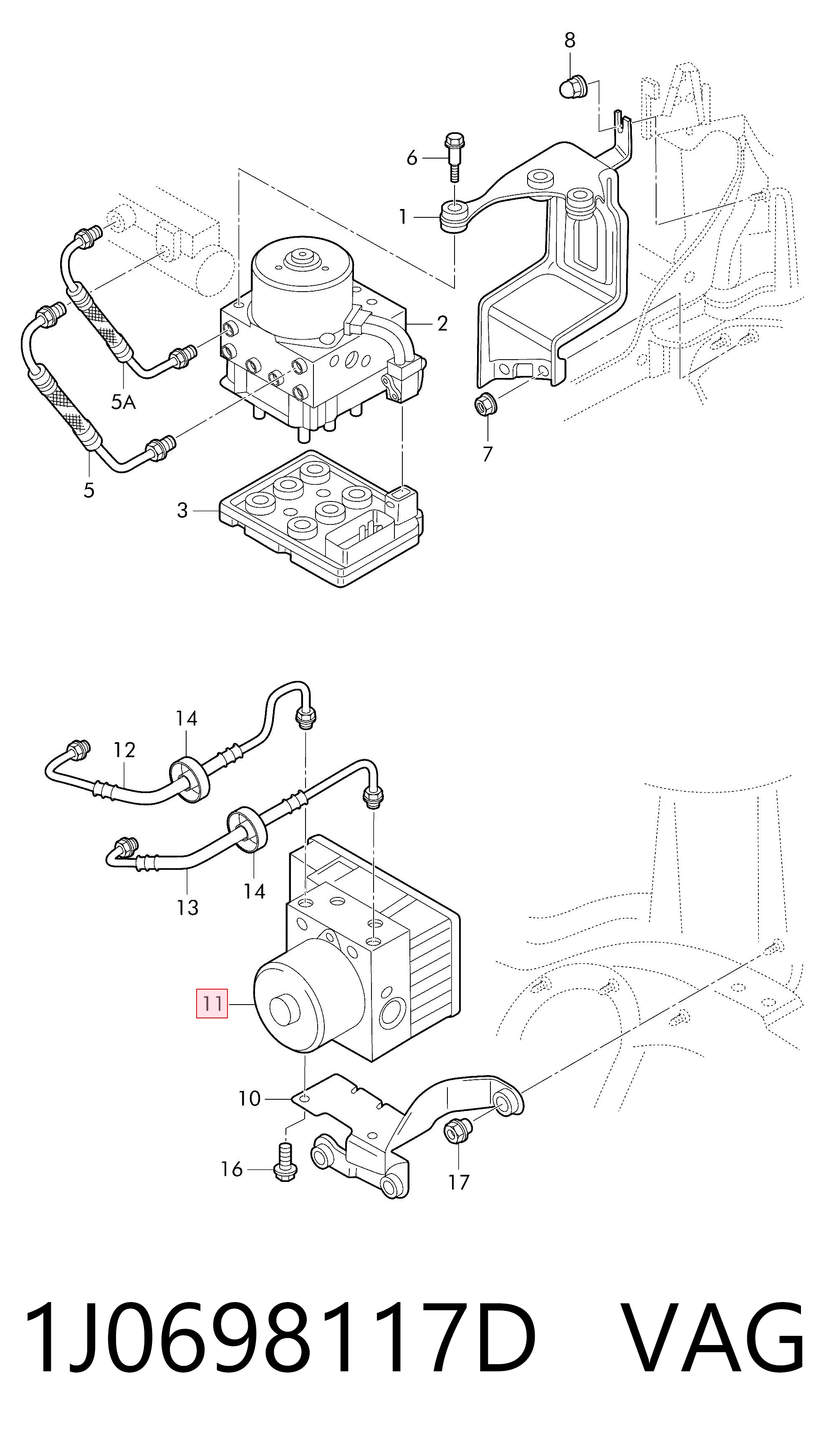 1J0698117D VAG Unidad de control ABS hidráulico