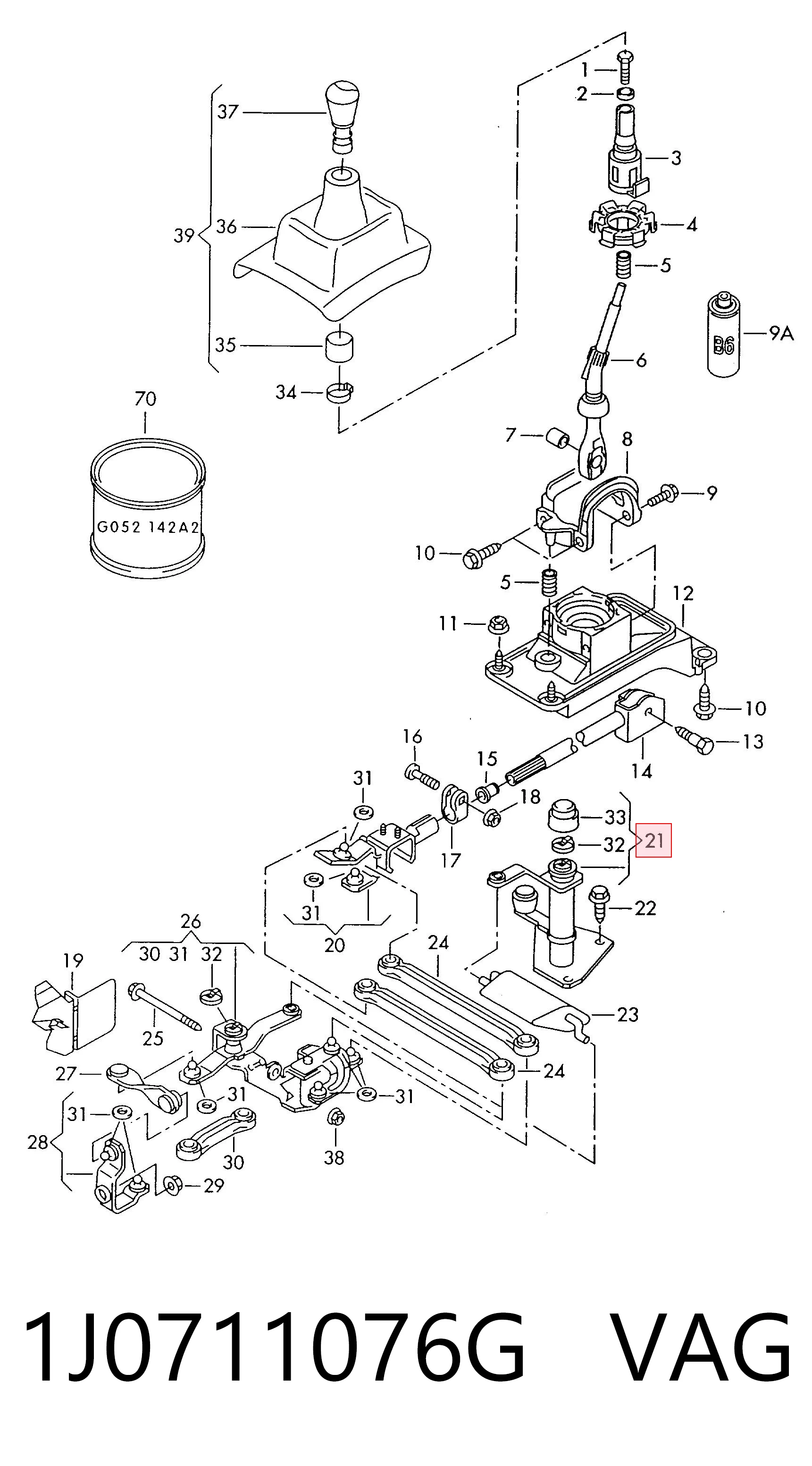 1J0711076G VAG Soporte de la palanca selectora de la caja de cambios