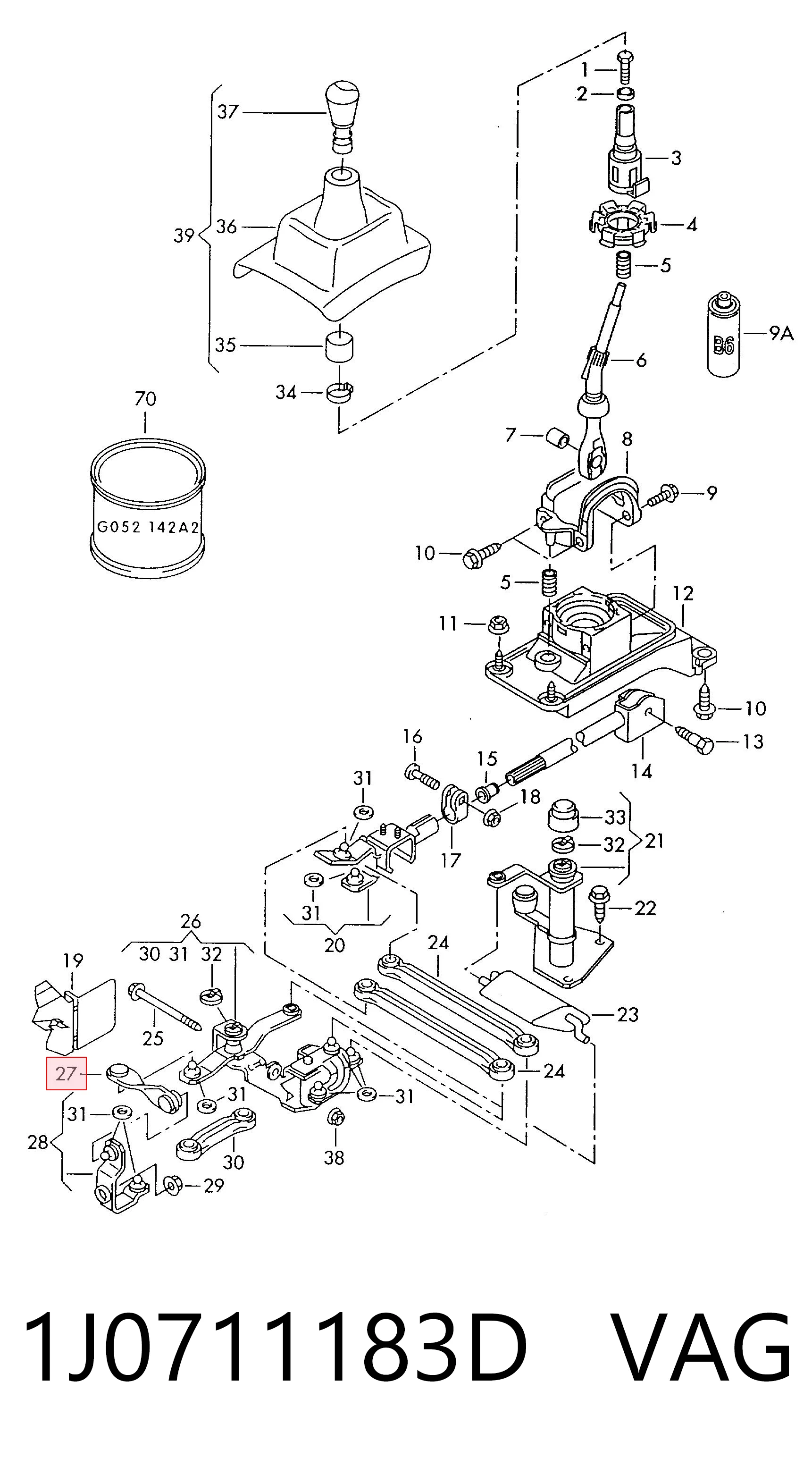 1J0711183D VAG Barra de selección de la transmisión automática/manual