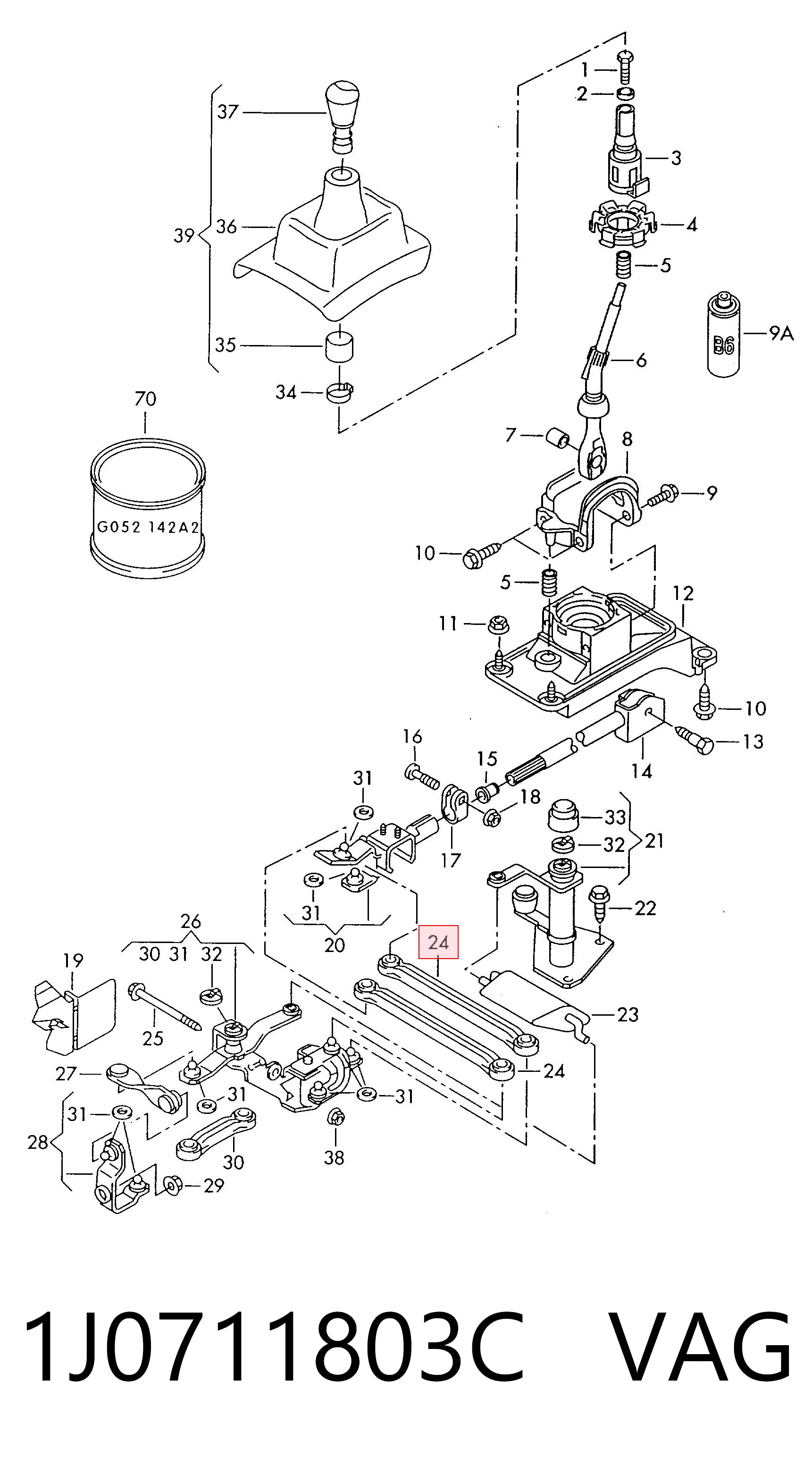 1J0711803C VAG Barra de selección de la transmisión automática/manual