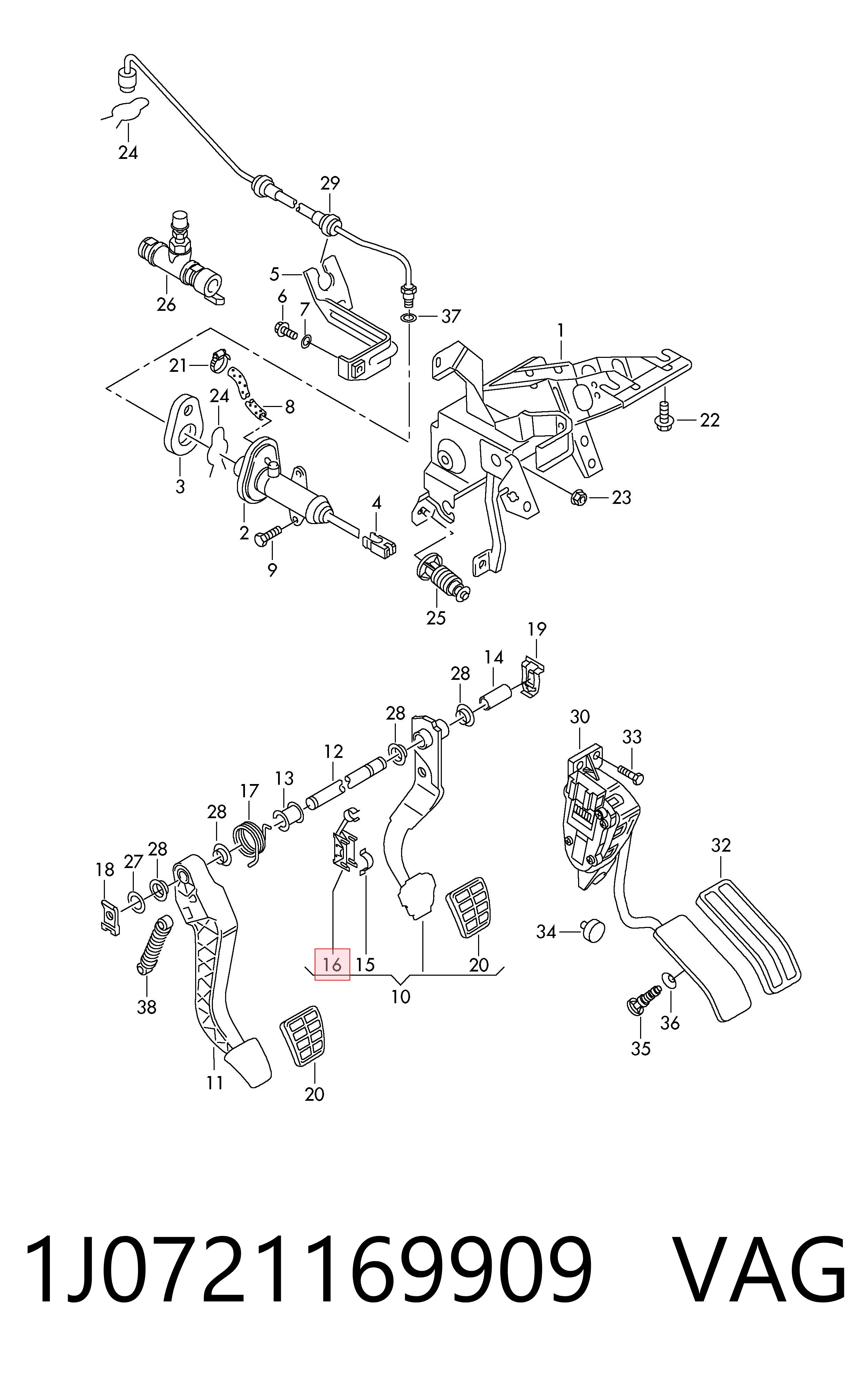 Clip de pedal de cable de embrague 1J0721169909 VAG
