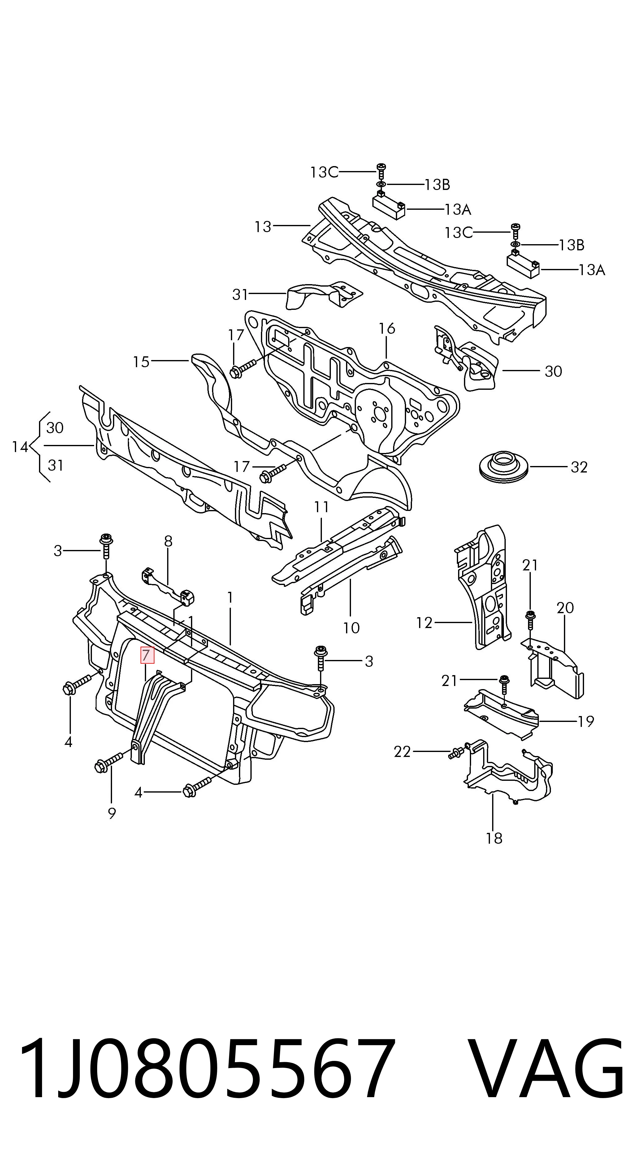 1J0805567 VAG Soporte para radiador superior