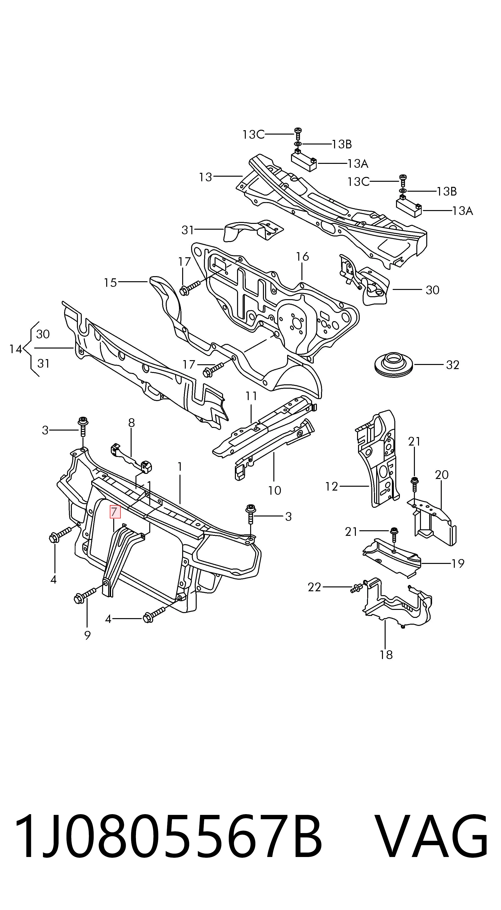 1J0805567B VAG Soporte para radiador superior