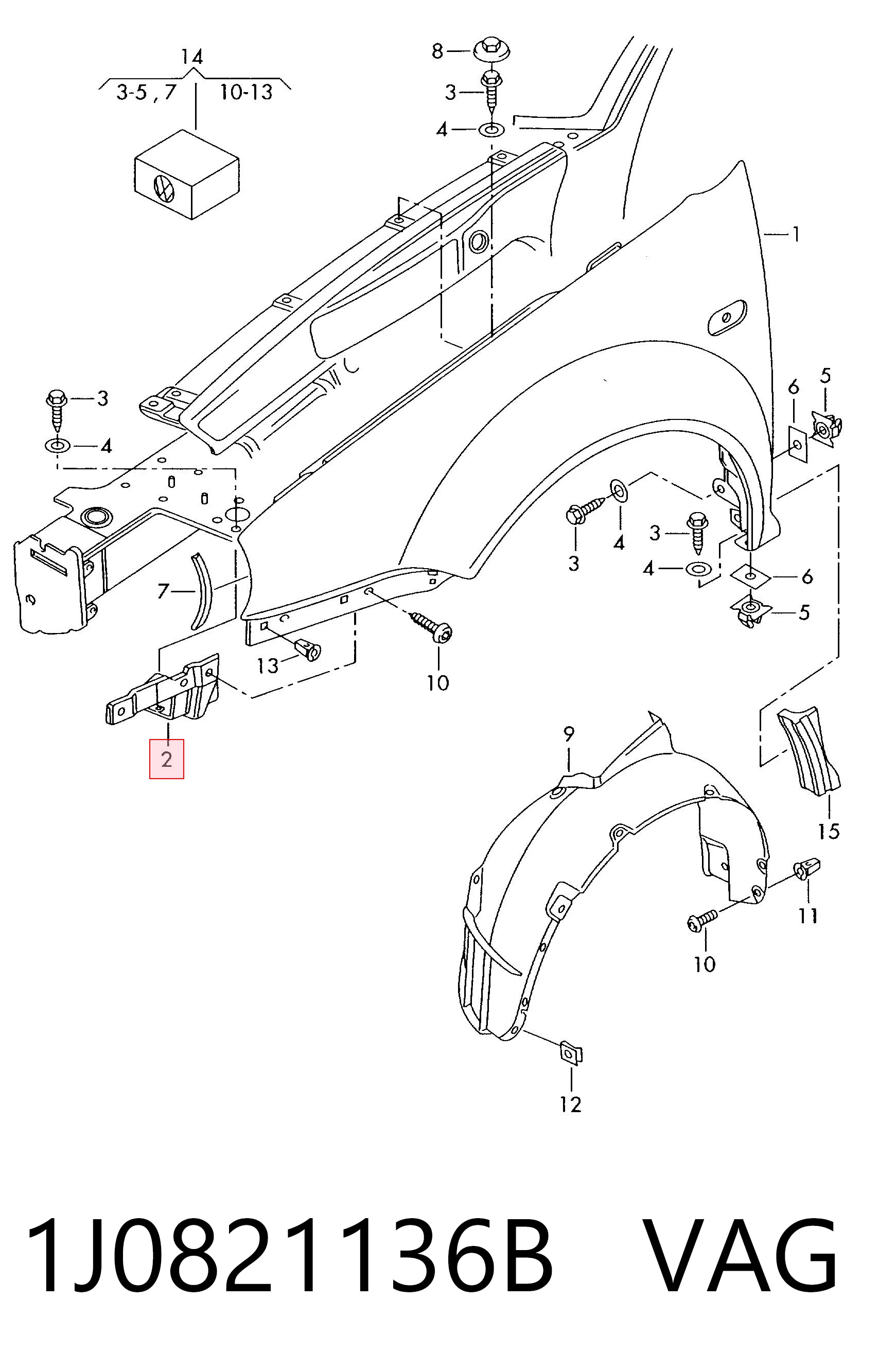 1J0821136B VAG Soporte delantero de guardabarros delantero derecho