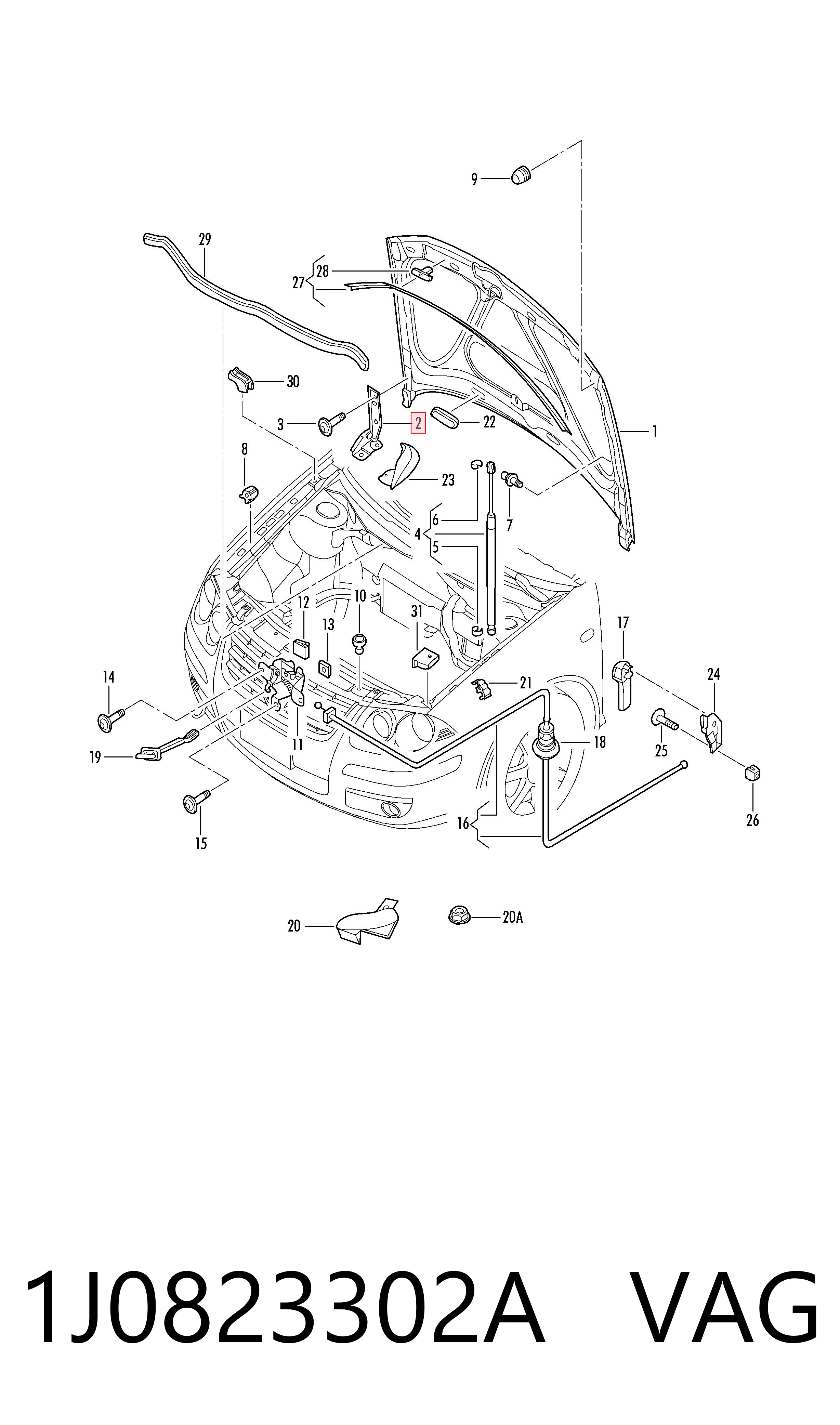 1J0823302A VAG Bisagra de capot derecha