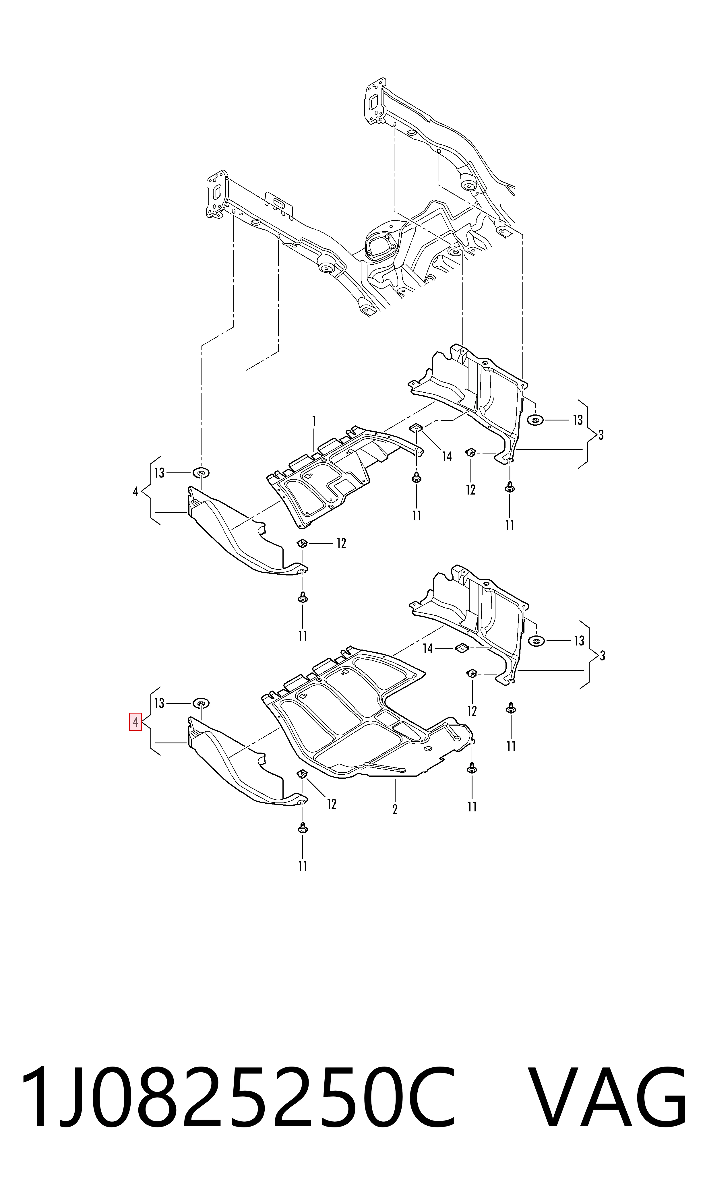 Protección derecha del motor 1J0825250C VAG